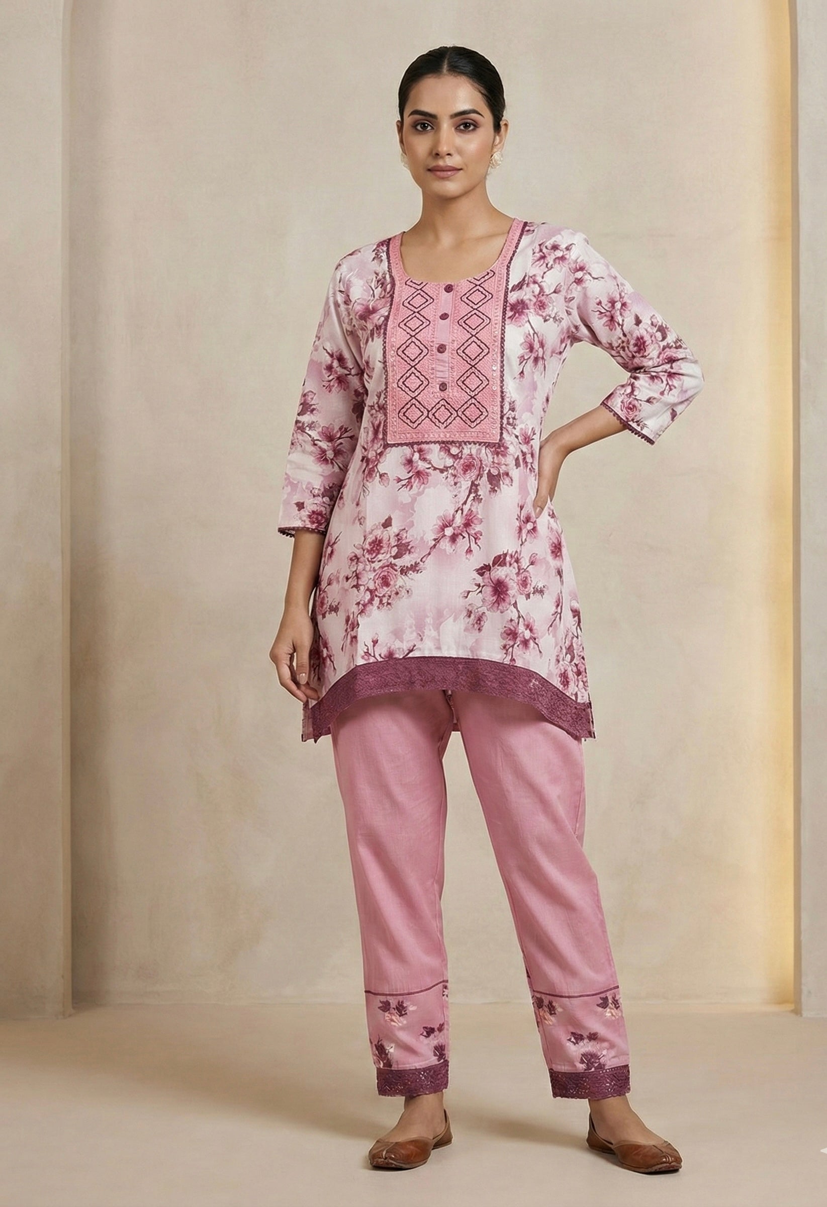 Floral Blossom Pink Kurta Set – Comfort Meets Style