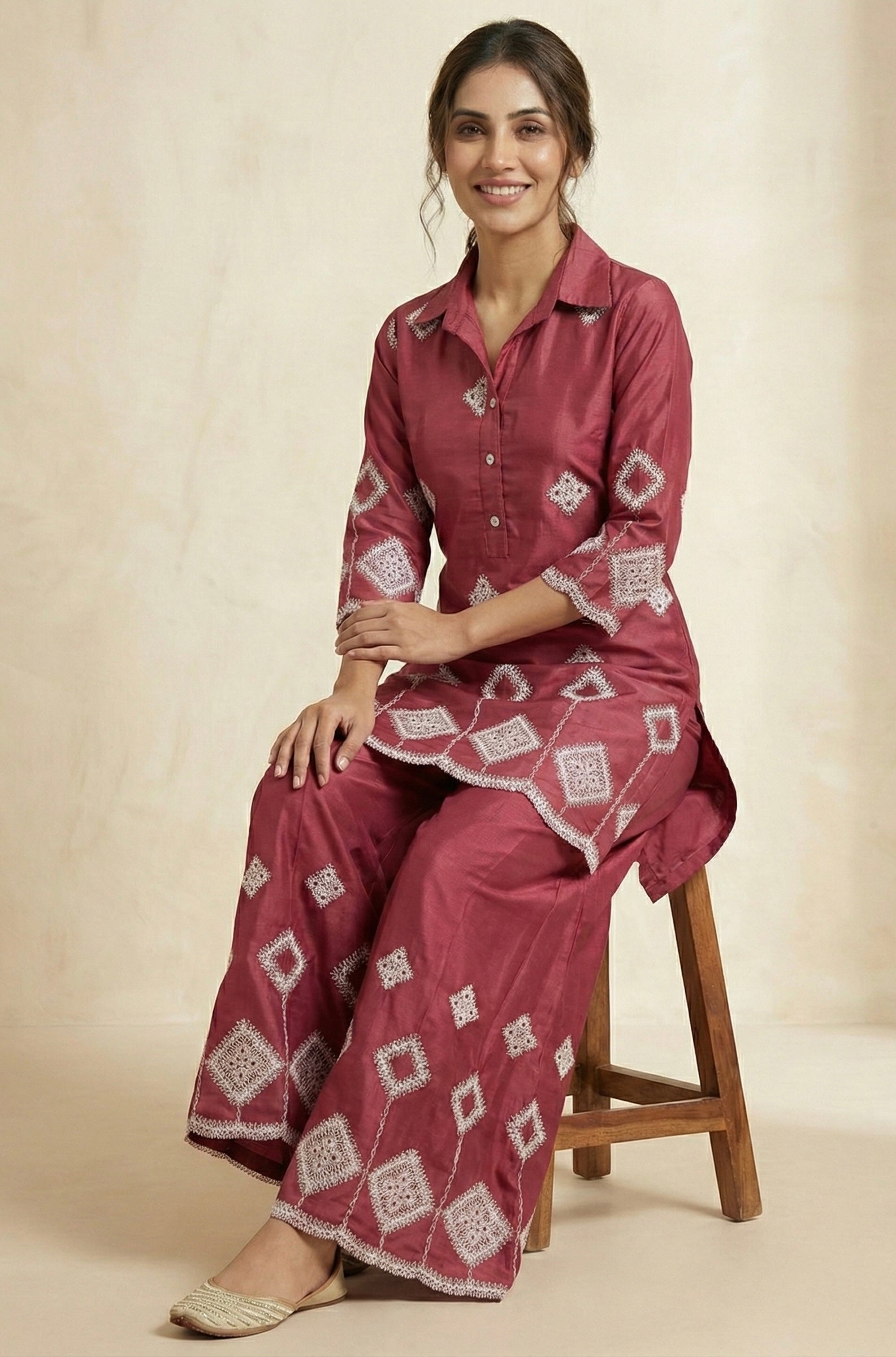 Ari Work Silk Sharara Coord Set with Inner (L–XXL)