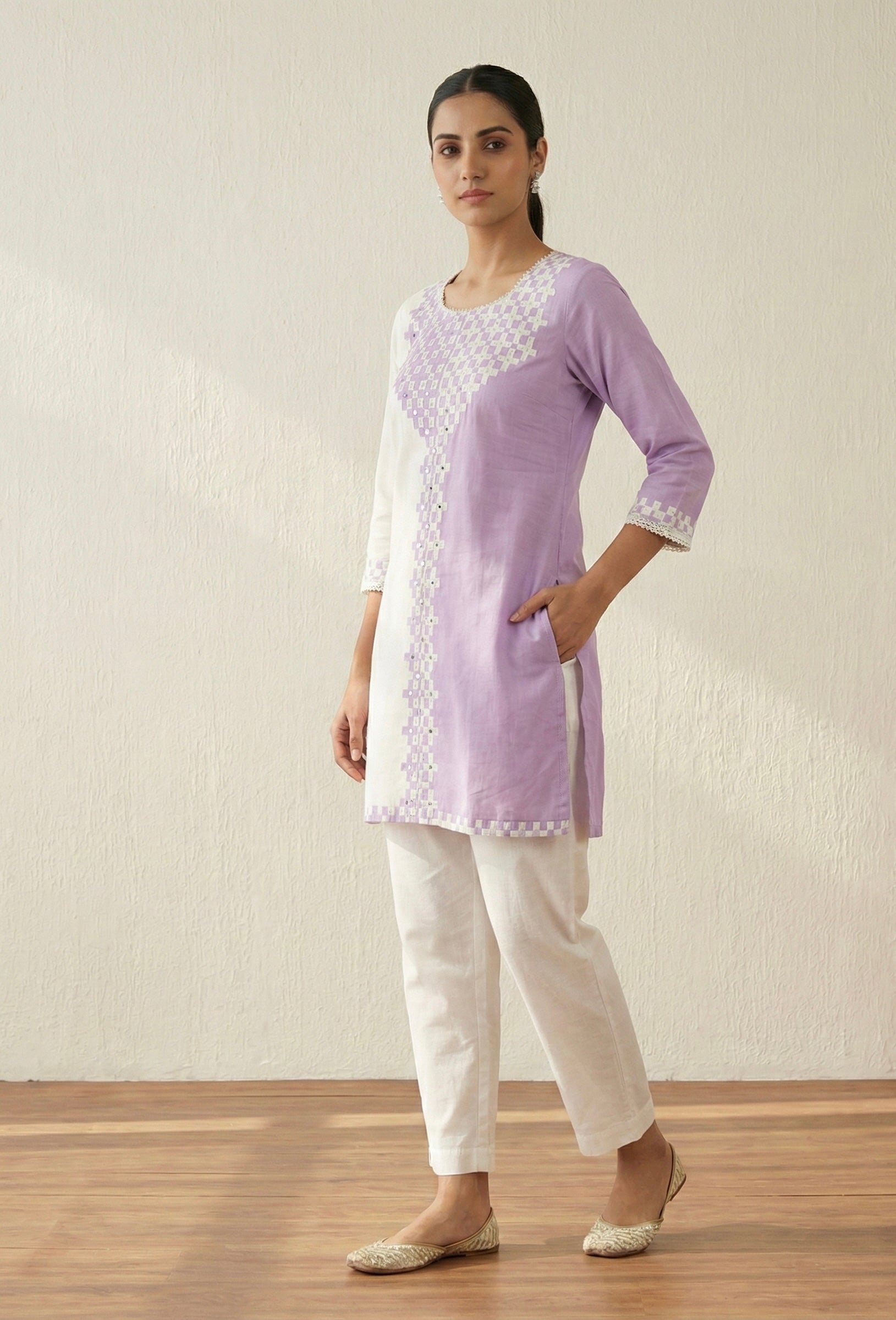 Dual-Tone Cotton Silk Kurta Set (Yellow & Lavender) – Signature Collection