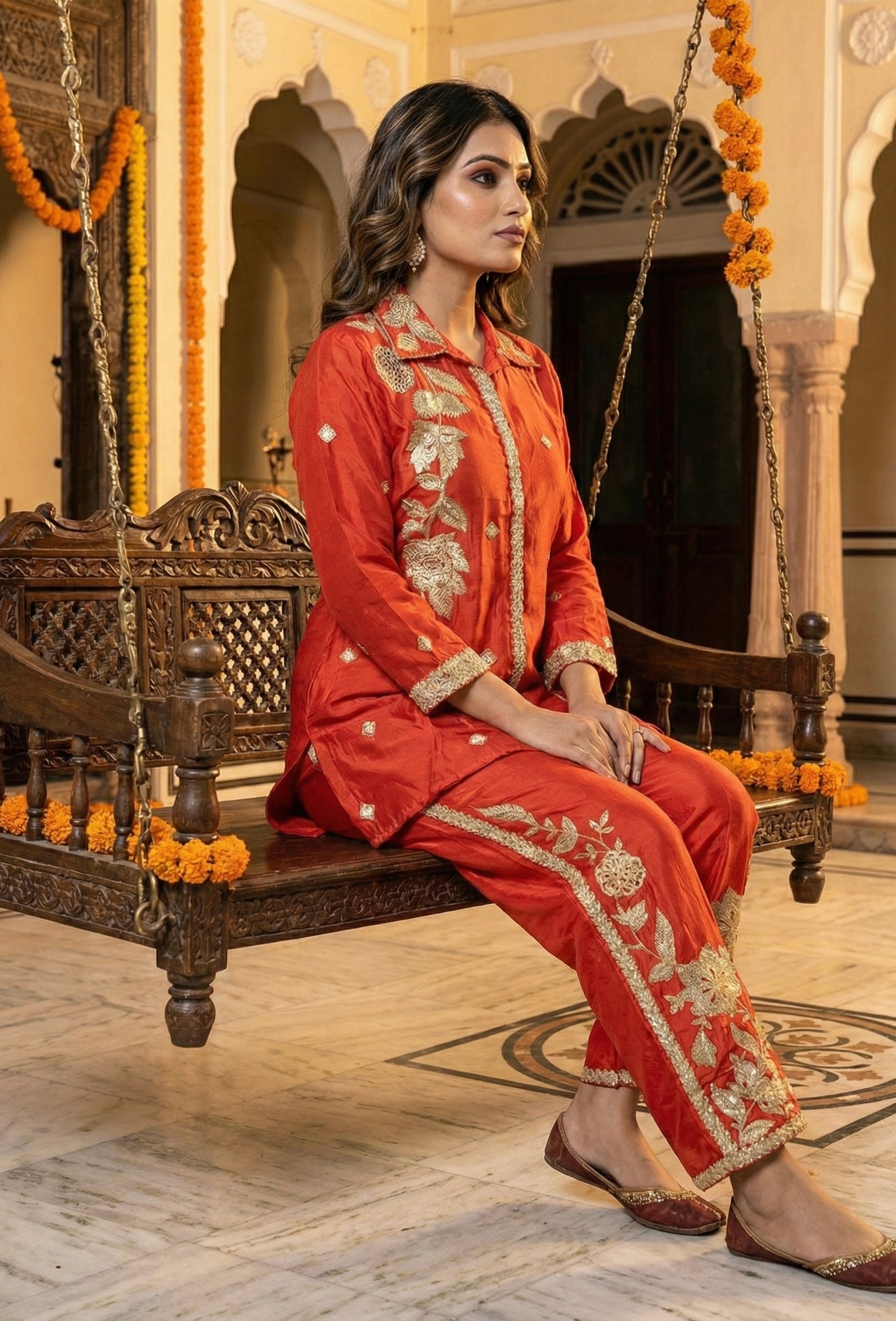 The Royal Rust: Pure Chinon Co-ord with Heavy Handwork