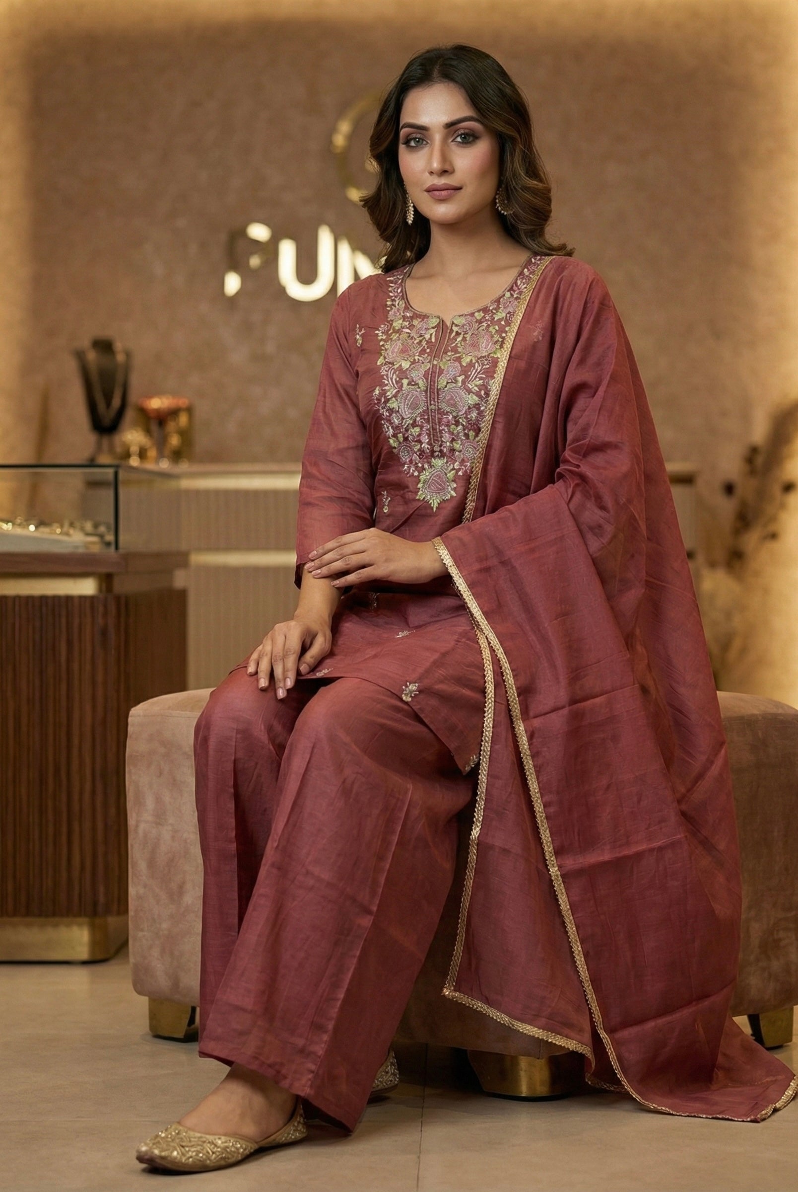 Bloom: Hand-Embroidered Mul Chanderi Suit Set