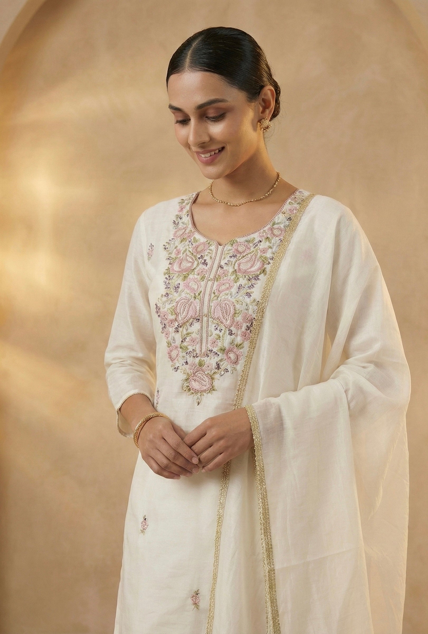 Bloom: Hand-Embroidered Mul Chanderi Suit Set