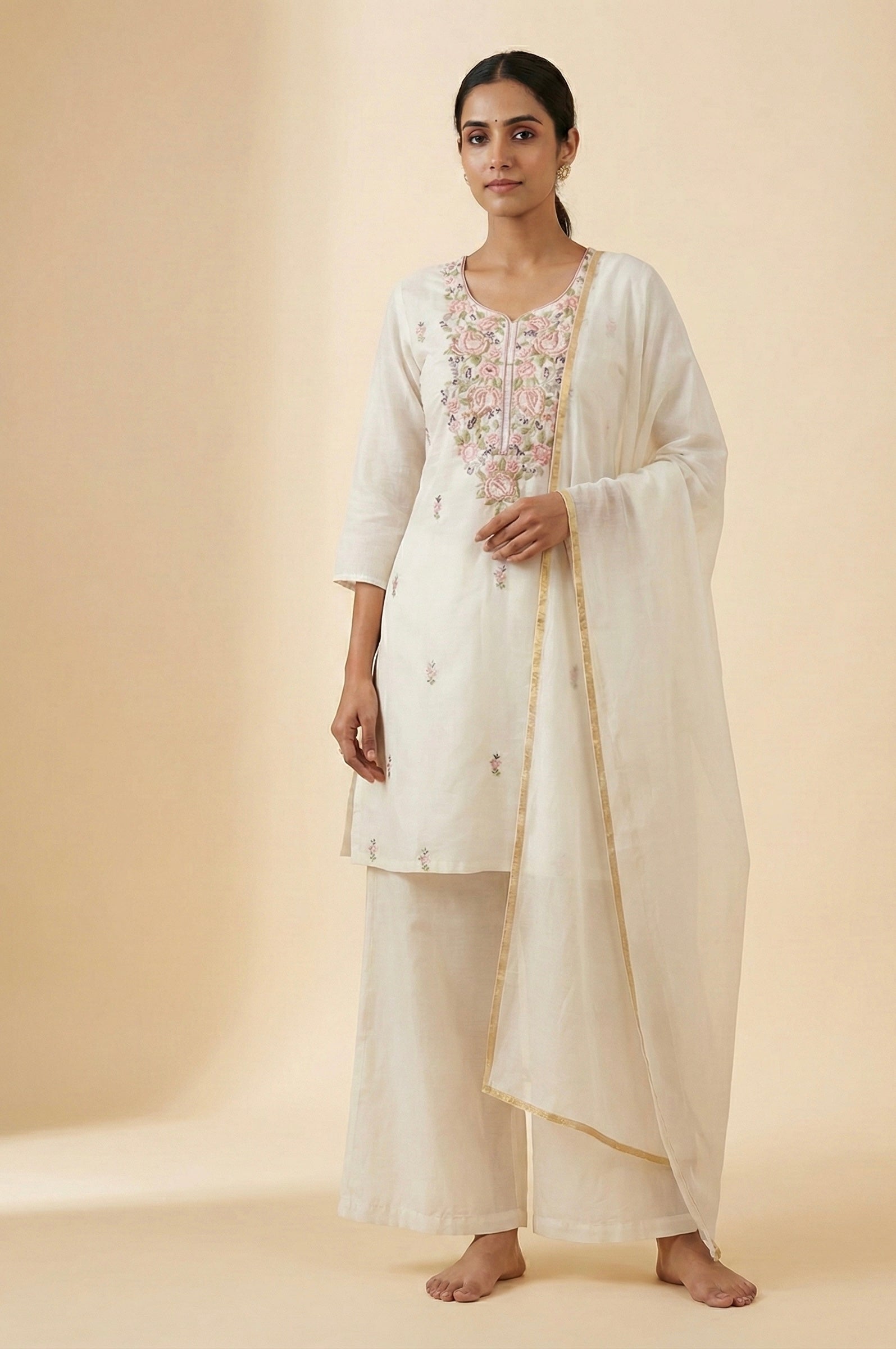 Bloom: Hand-Embroidered Mul Chanderi Suit Set