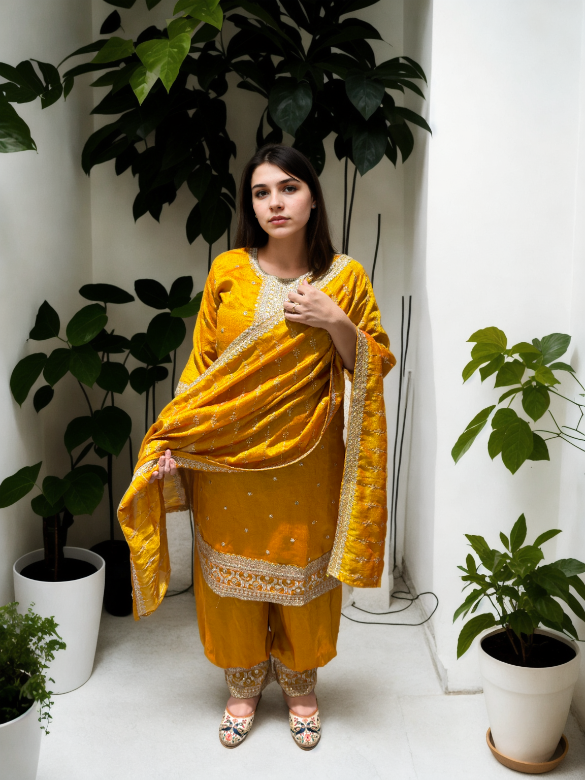 Timeless Charm: Embroidered Afghani Suit Set with Shimmer Detailing