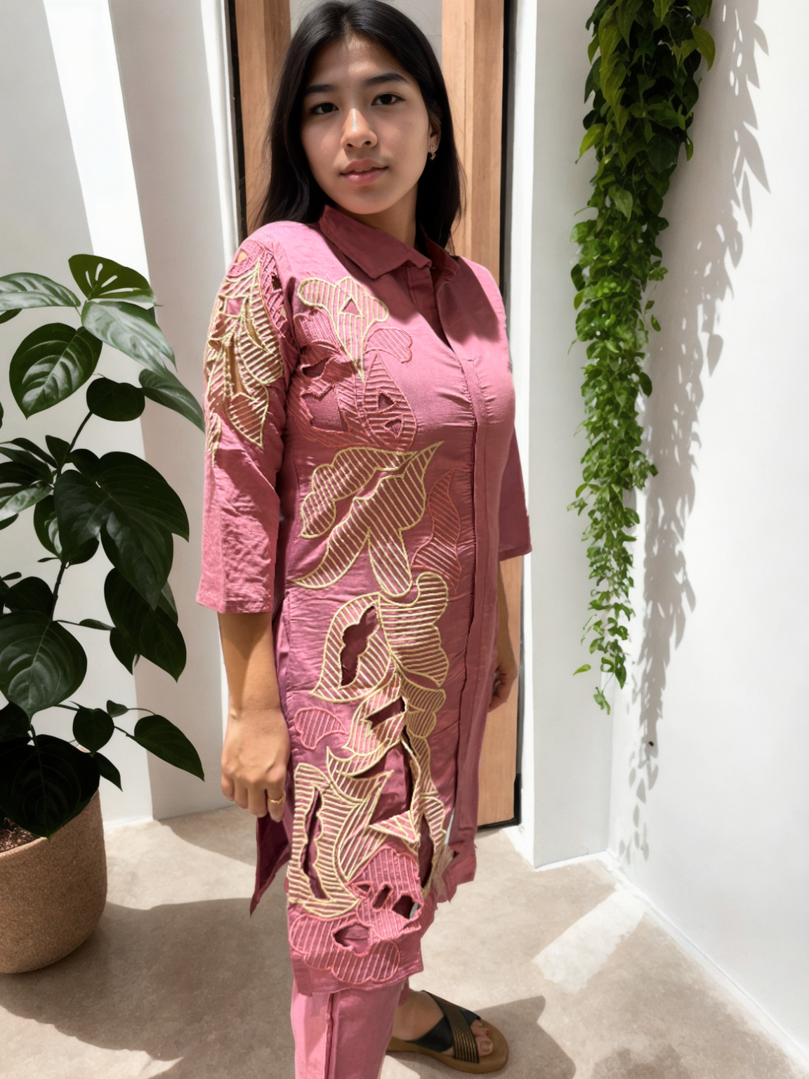 Cutwork Bloom Coord Set in Roman Silk β With Inner