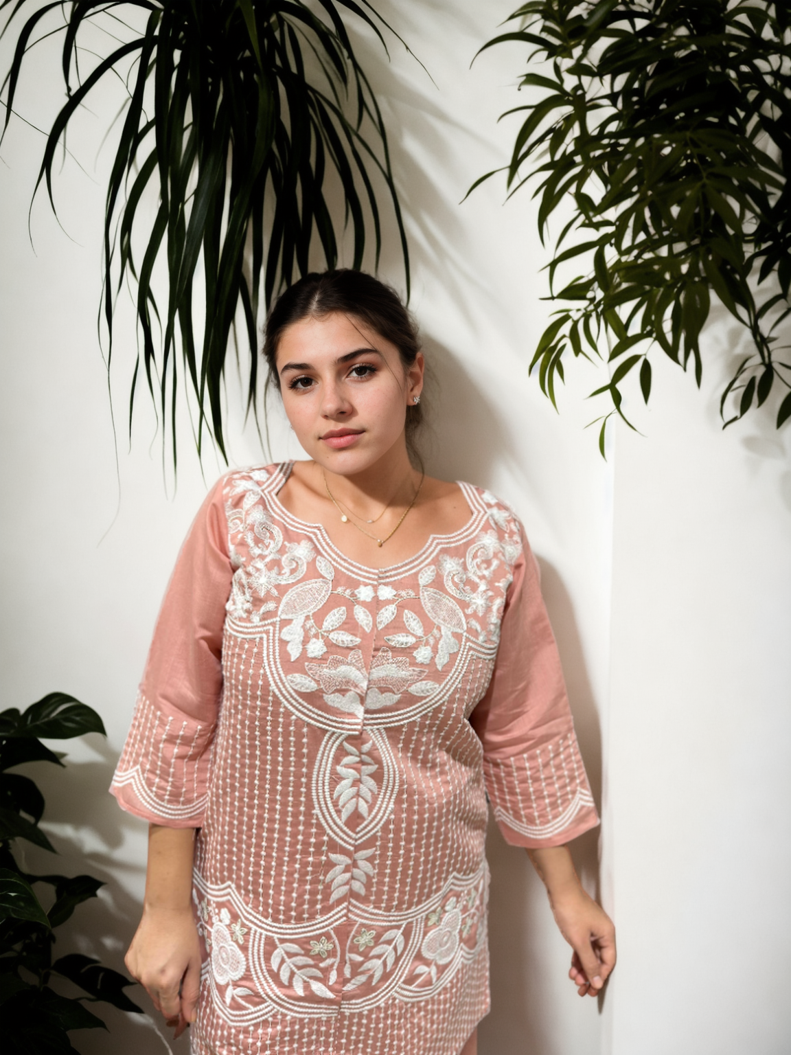 Blush Pink Roman Silk Embroidered Coord Set