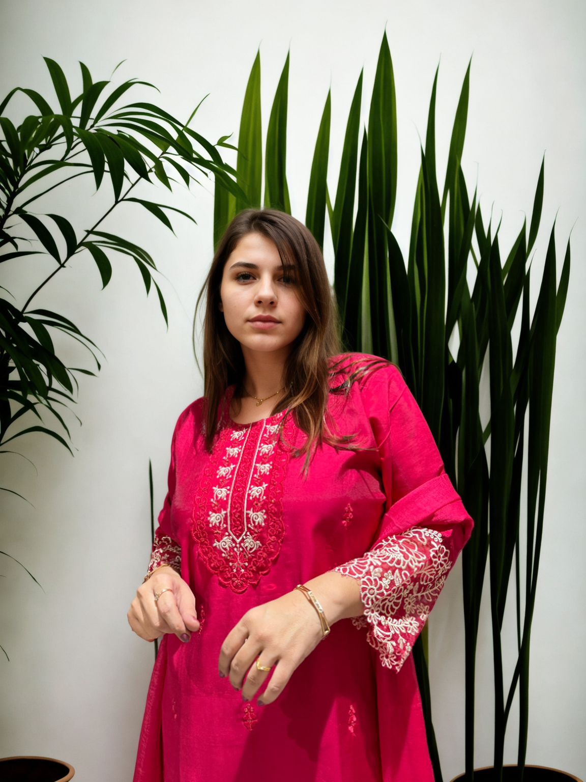 Embroidered Roman Silk Suit Set with Organza Sleeves & Cotton Naznin Dupatta – Signature Edition (5 Colors)