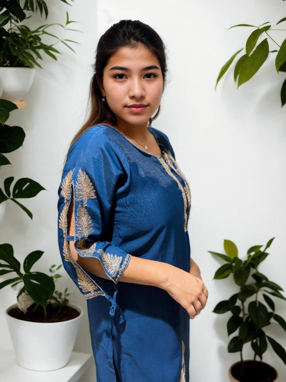 Roman Silk Kurta Set with Golden Embroidery & Organza Dupatta