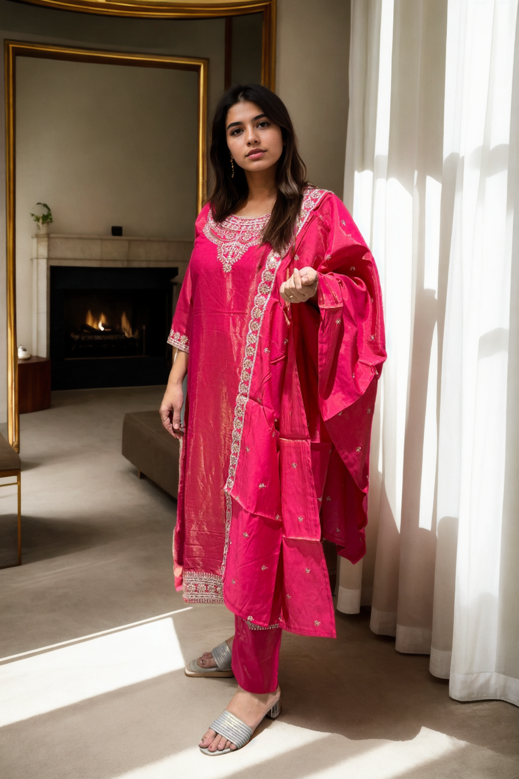 Noor-E-Shimmer Embroidered Suit Set – Roman Shine Edition
