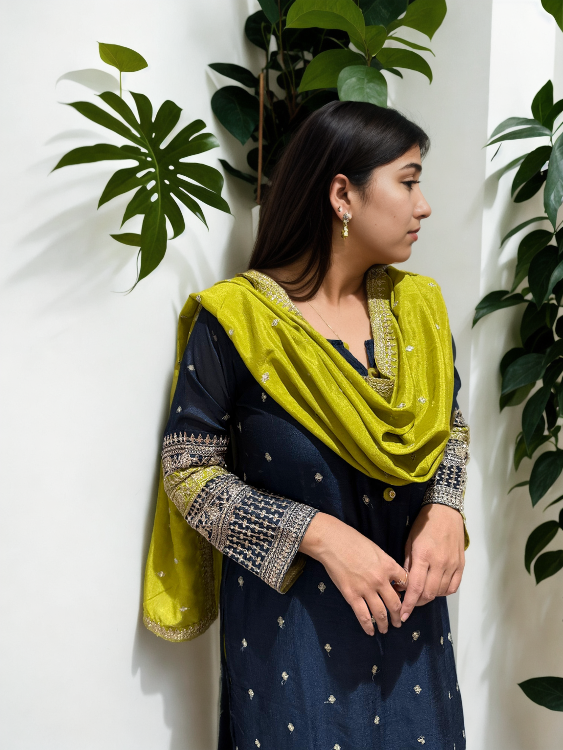 Vichitra Silk Suit Set with Embellished Kurta & Matching Dupatta – Dual Shades