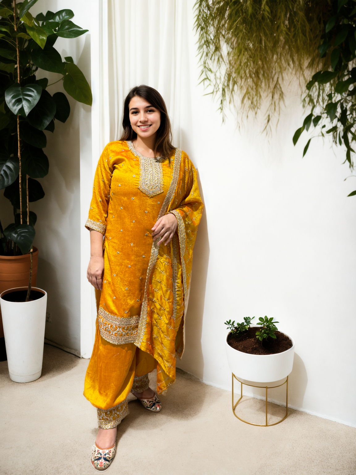 Timeless Charm: Embroidered Afghani Suit Set with Shimmer Detailing