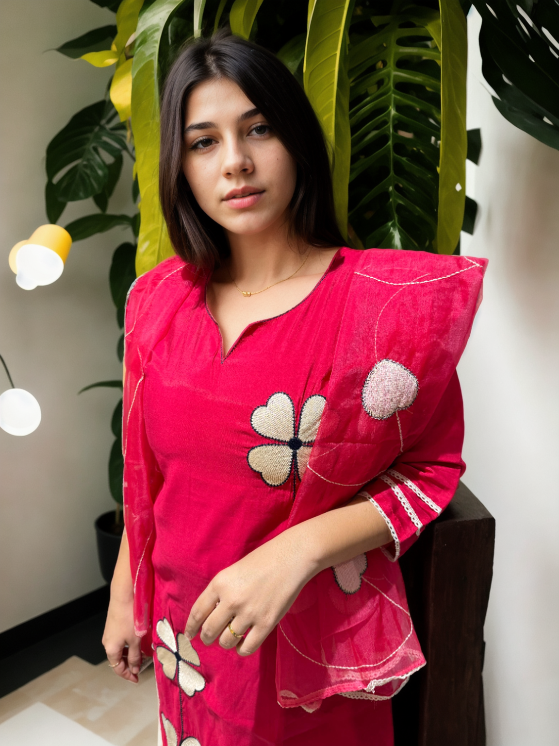 Heart Bloom Suit Set – Roman Silk with Organza Dupatta