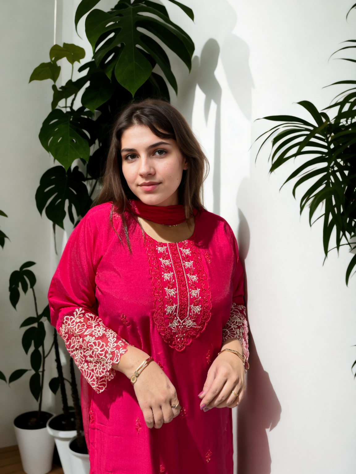 Embroidered Roman Silk Suit Set with Organza Sleeves & Cotton Naznin Dupatta – Signature Edition (5 Colors)