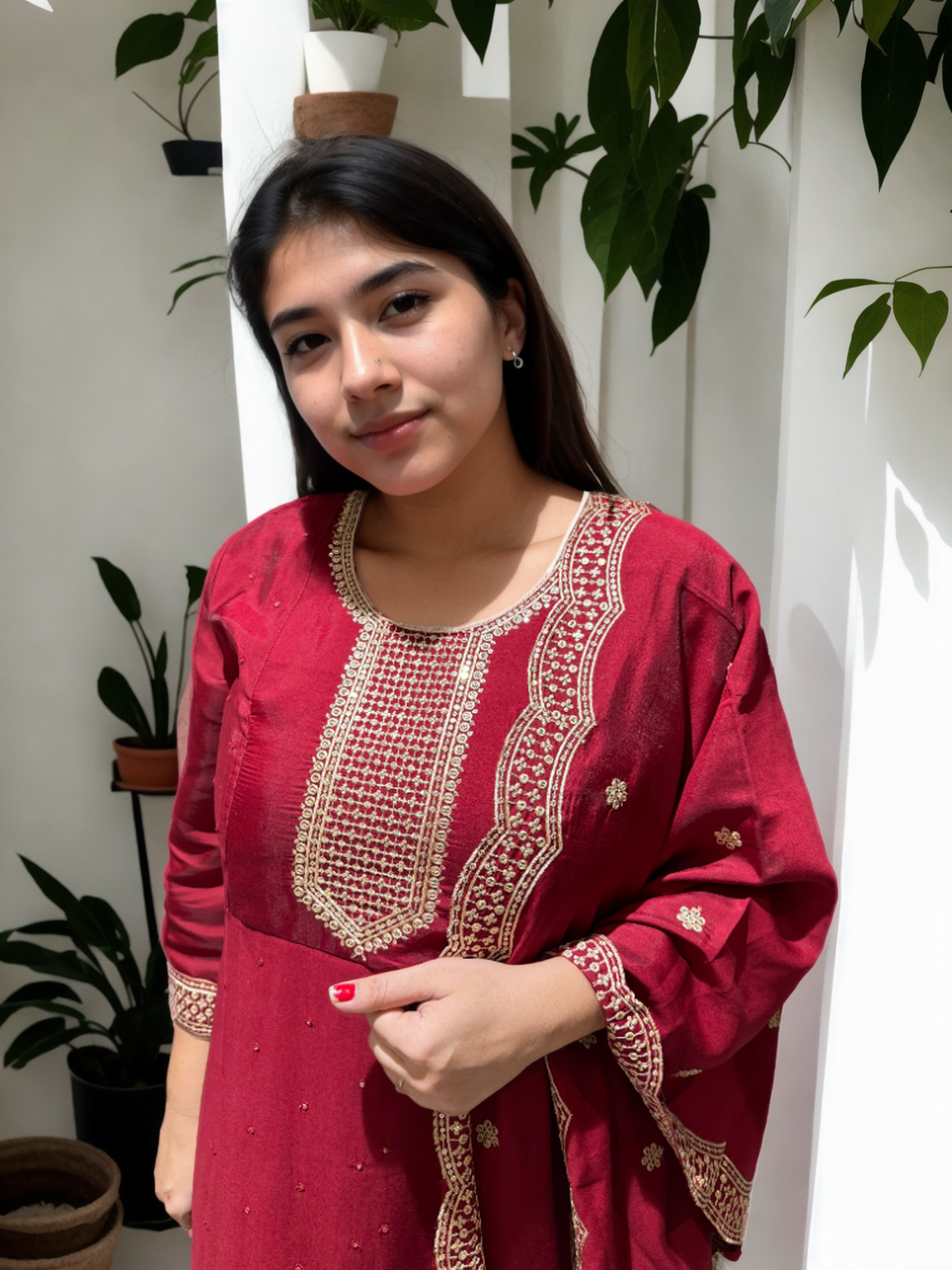 Roman Silk Ghera Suit with Embroidery & Dupatta