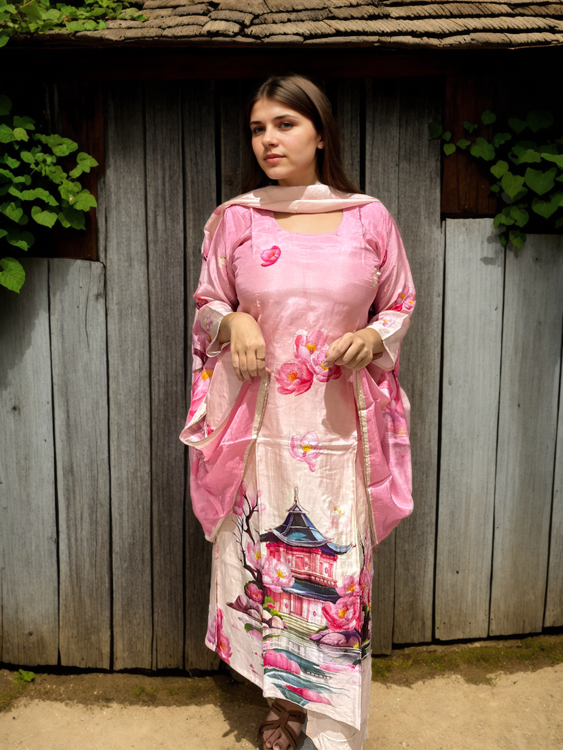 Temple Garden Cotton Silk Suit Set | Signature Collection