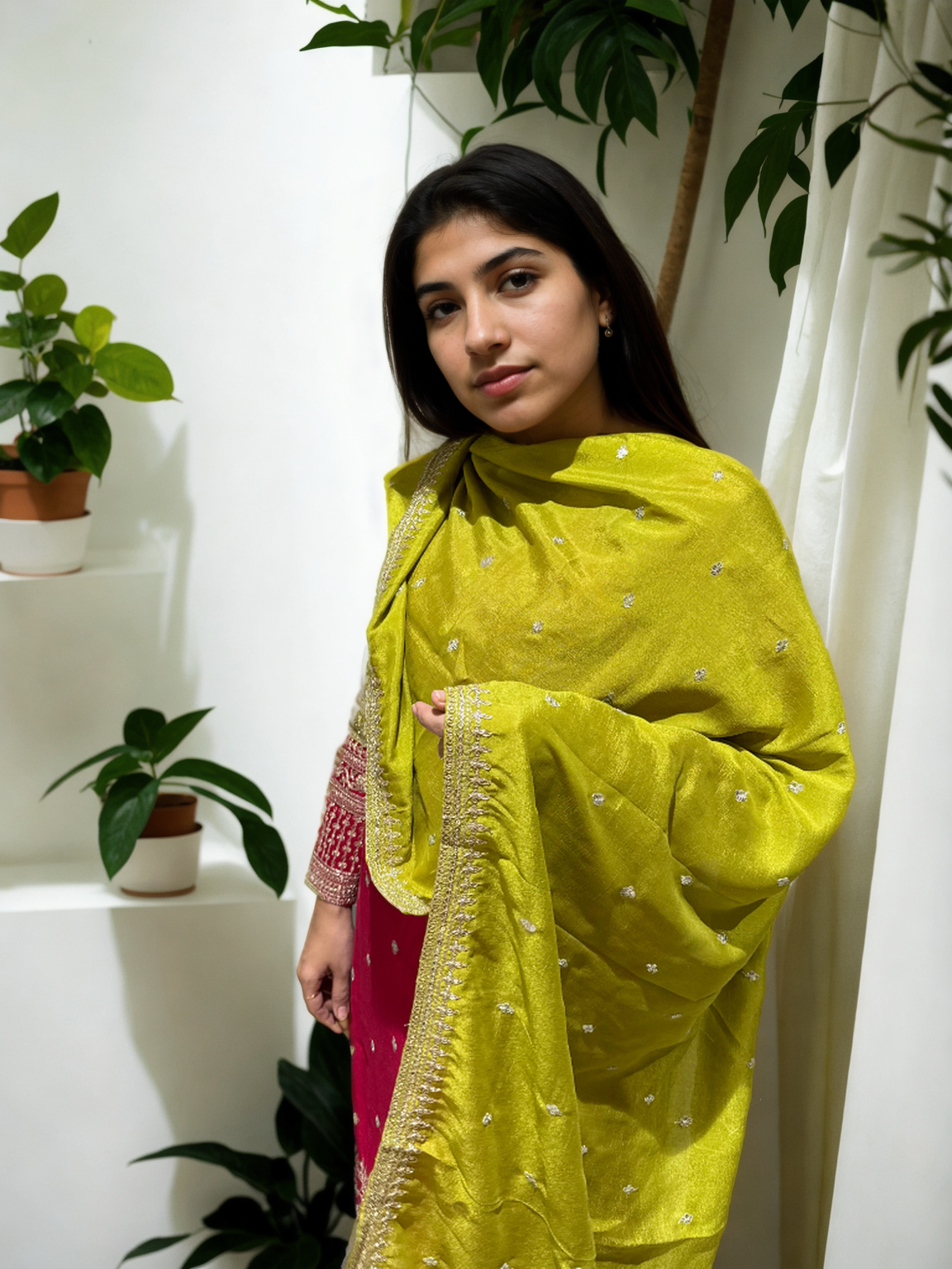 Vichitra Silk Suit Set with Embellished Kurta & Matching Dupatta – Dual Shades