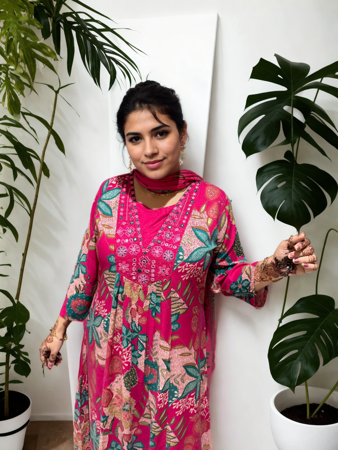 Cotton Ghera 3-Piece Suit Set with Embroidered Neck