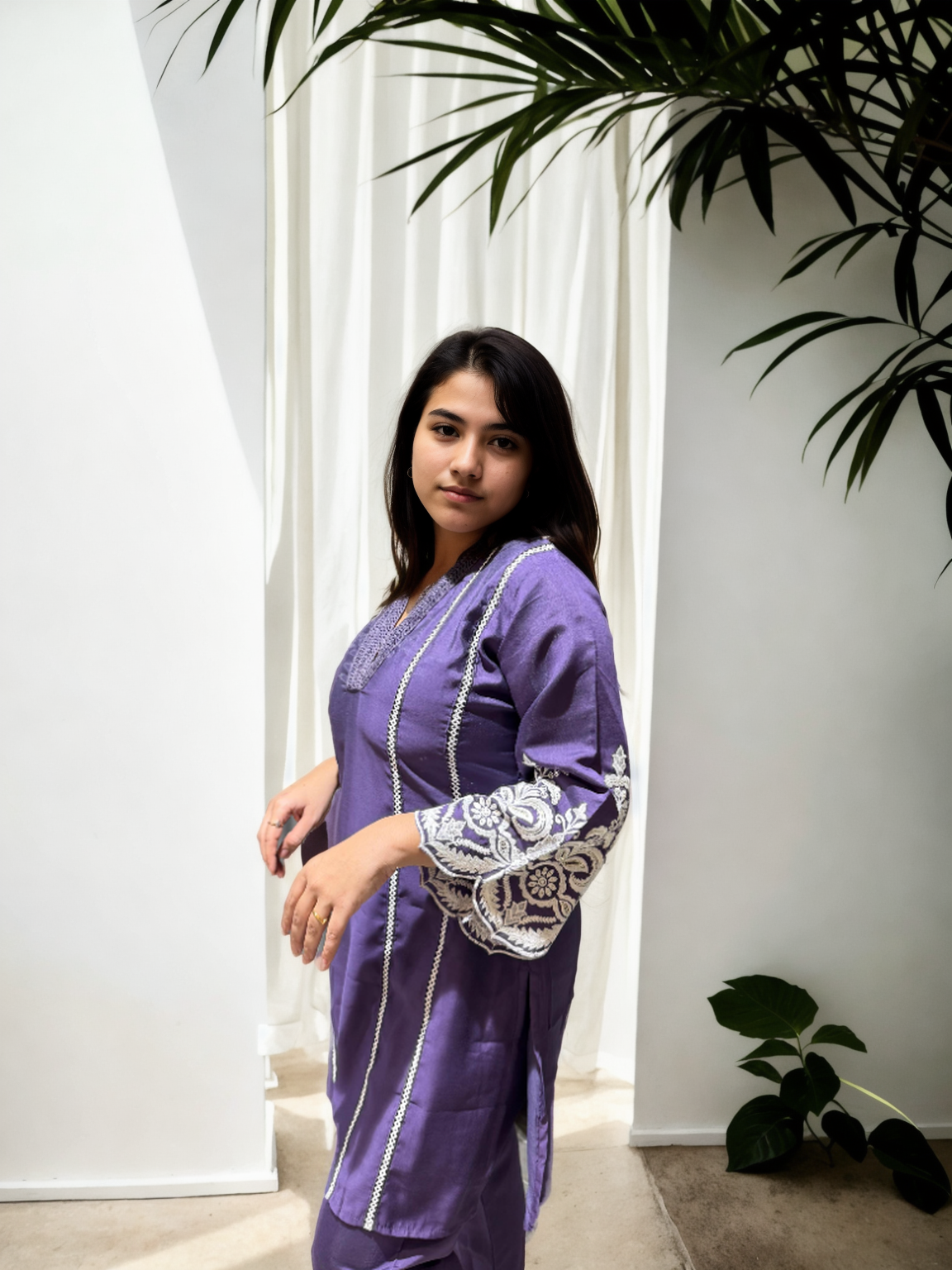 Pakistani-Style Roman Silk Coord Set with Intricate Embroidery