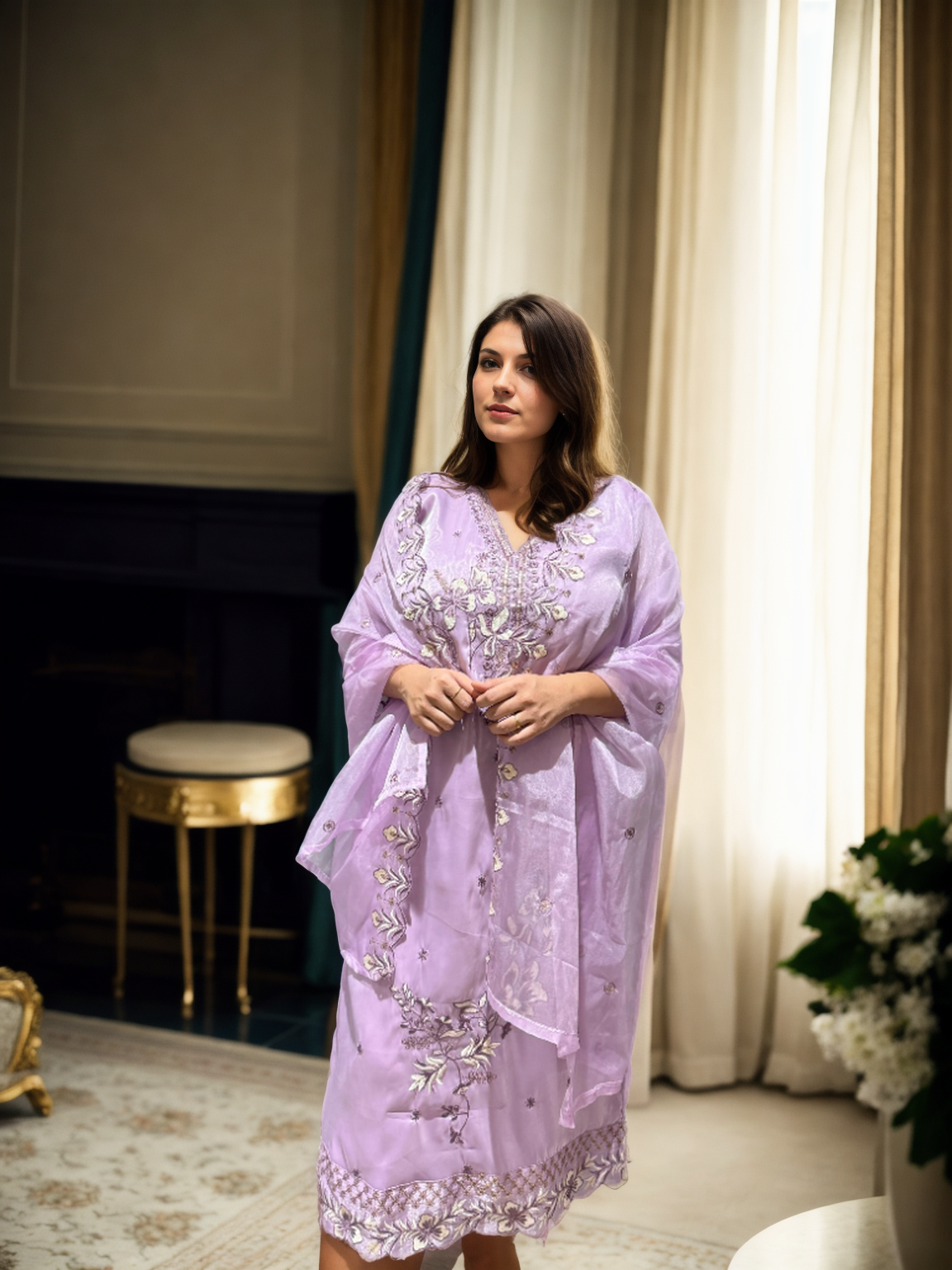 Charming Pastel Embroidered Suit Set for Festive Wear