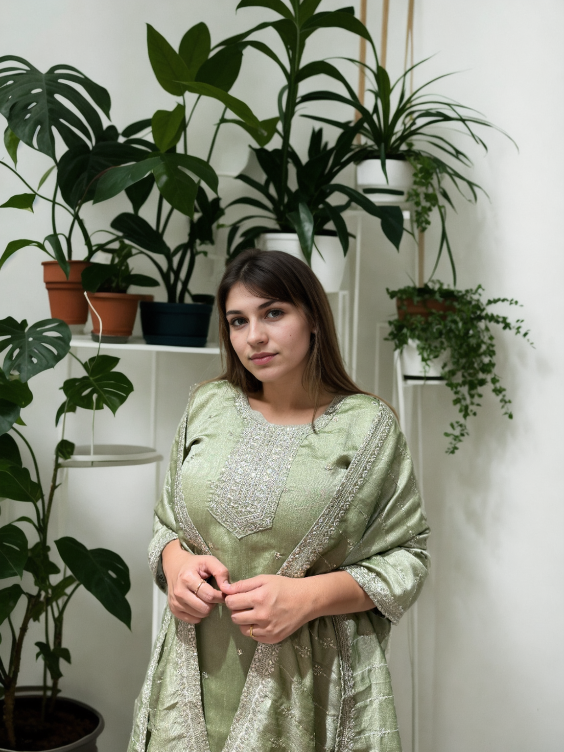 Timeless Charm: Embroidered Afghani Suit Set with Shimmer Detailing