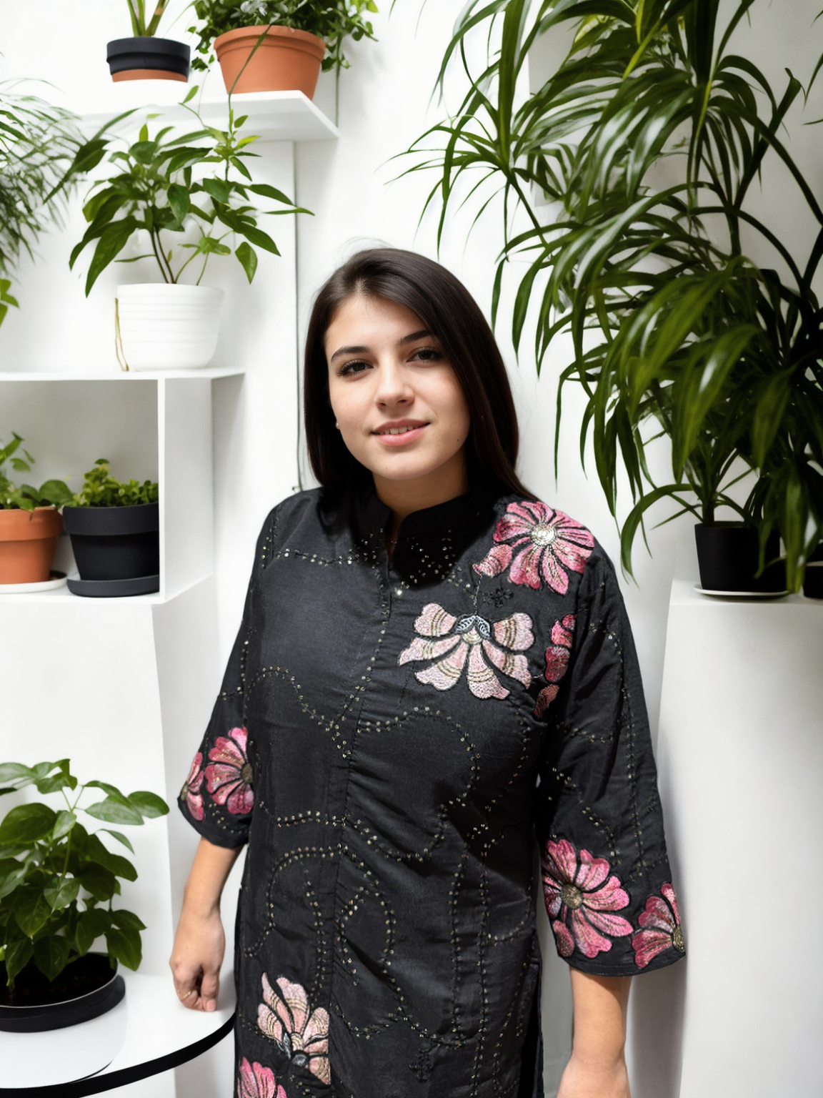 Chikan-Inspired Kurta Set with Bold Floral Appliqué