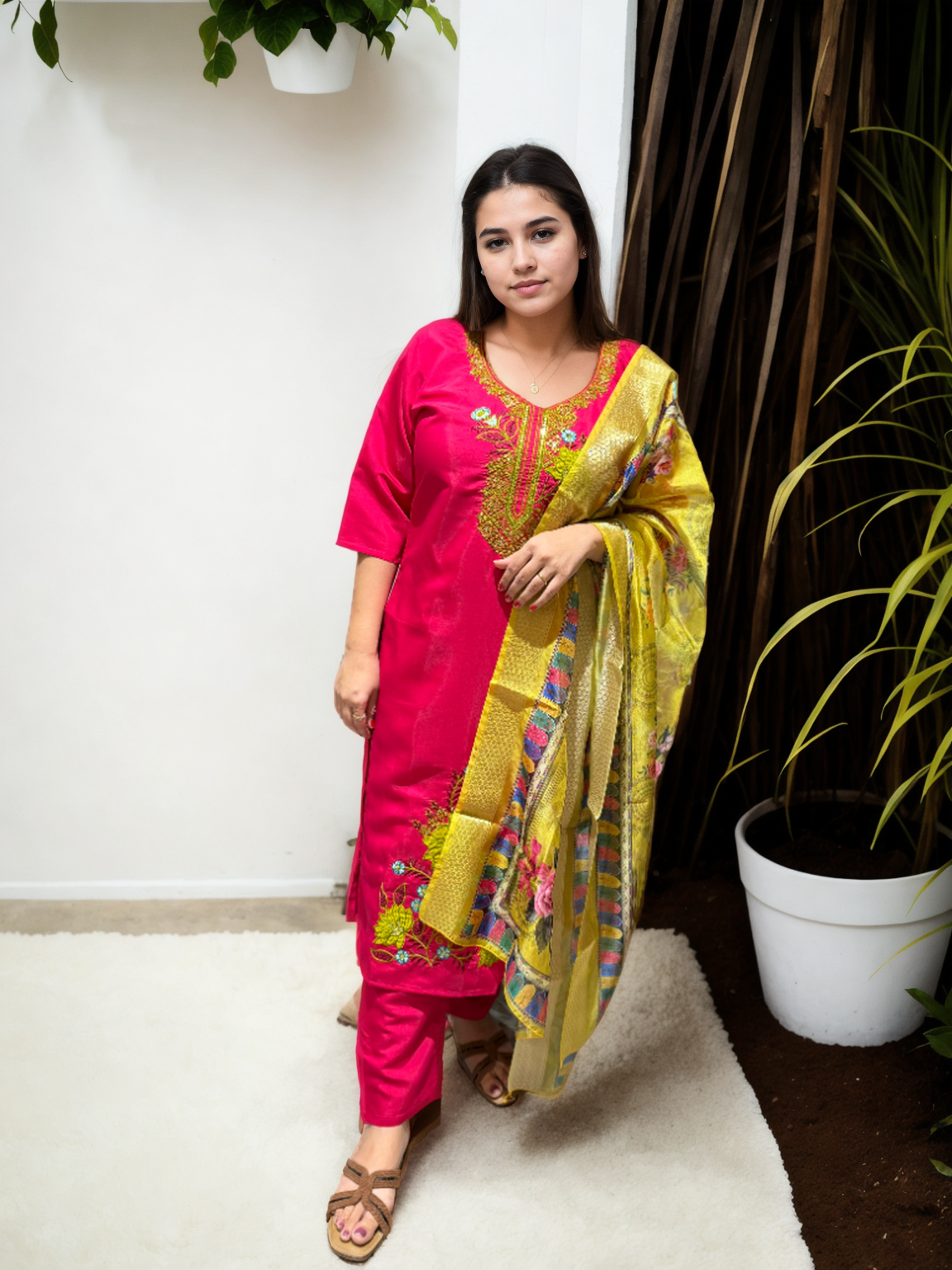 Roman Silk Patch Work Suit with Printed Organza Dupatta