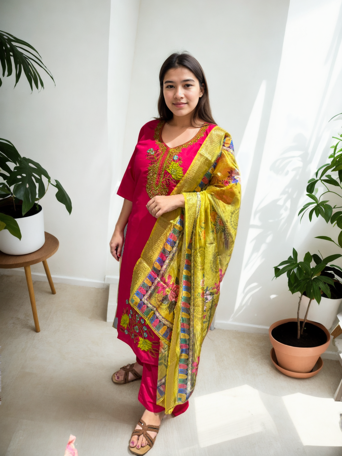 Roman Silk Patch Work Suit with Printed Organza Dupatta