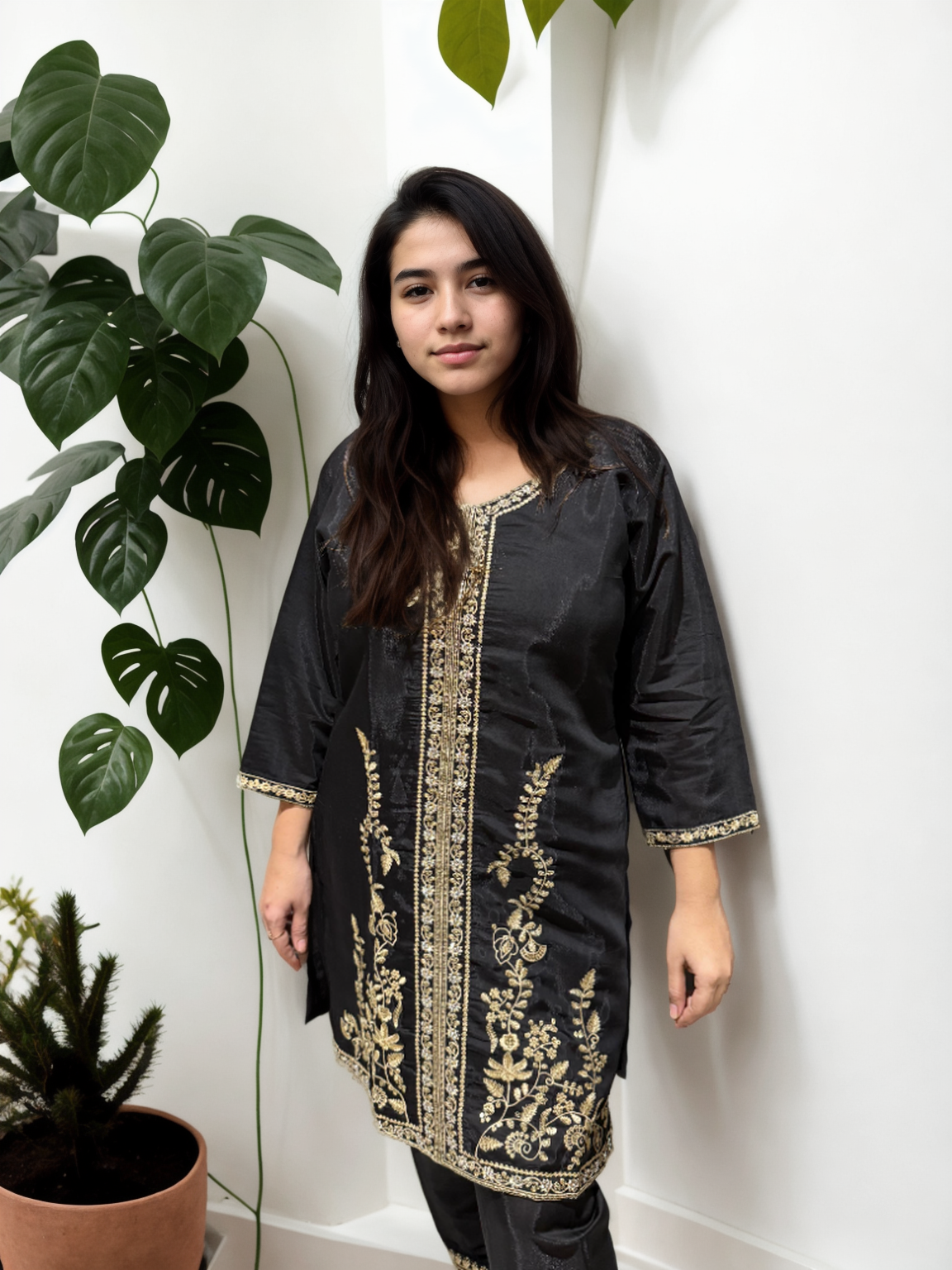 Royal Black Embroidered Coord Set – Gold Threadwork