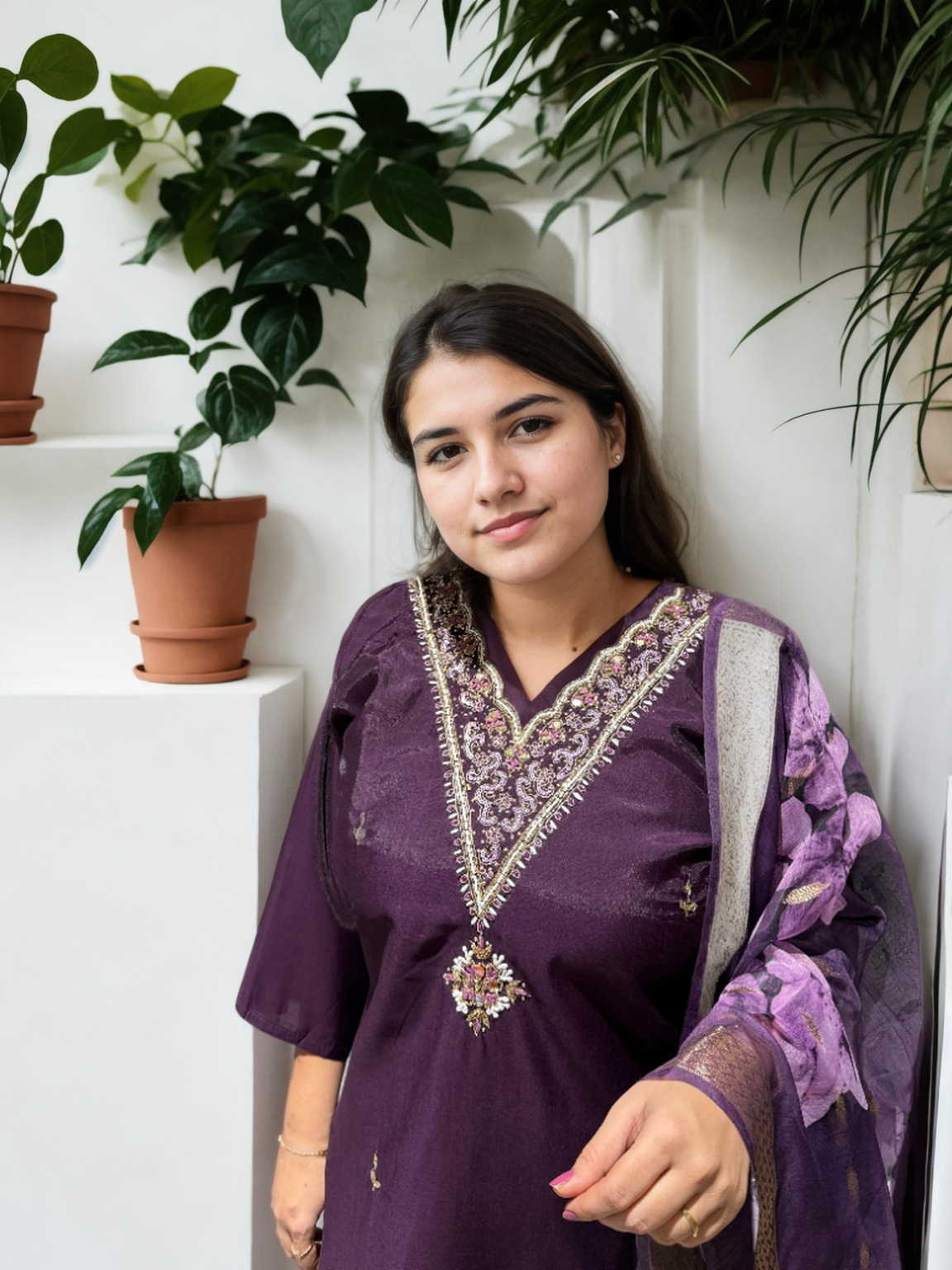 Elegant Roman Silk Suit Set with Handwork – 3 Colours | V-Neck | Chanderi Dupatta