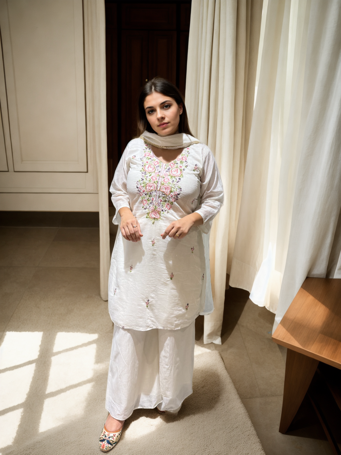Bloom: Hand-Embroidered Mul Chanderi Suit Set