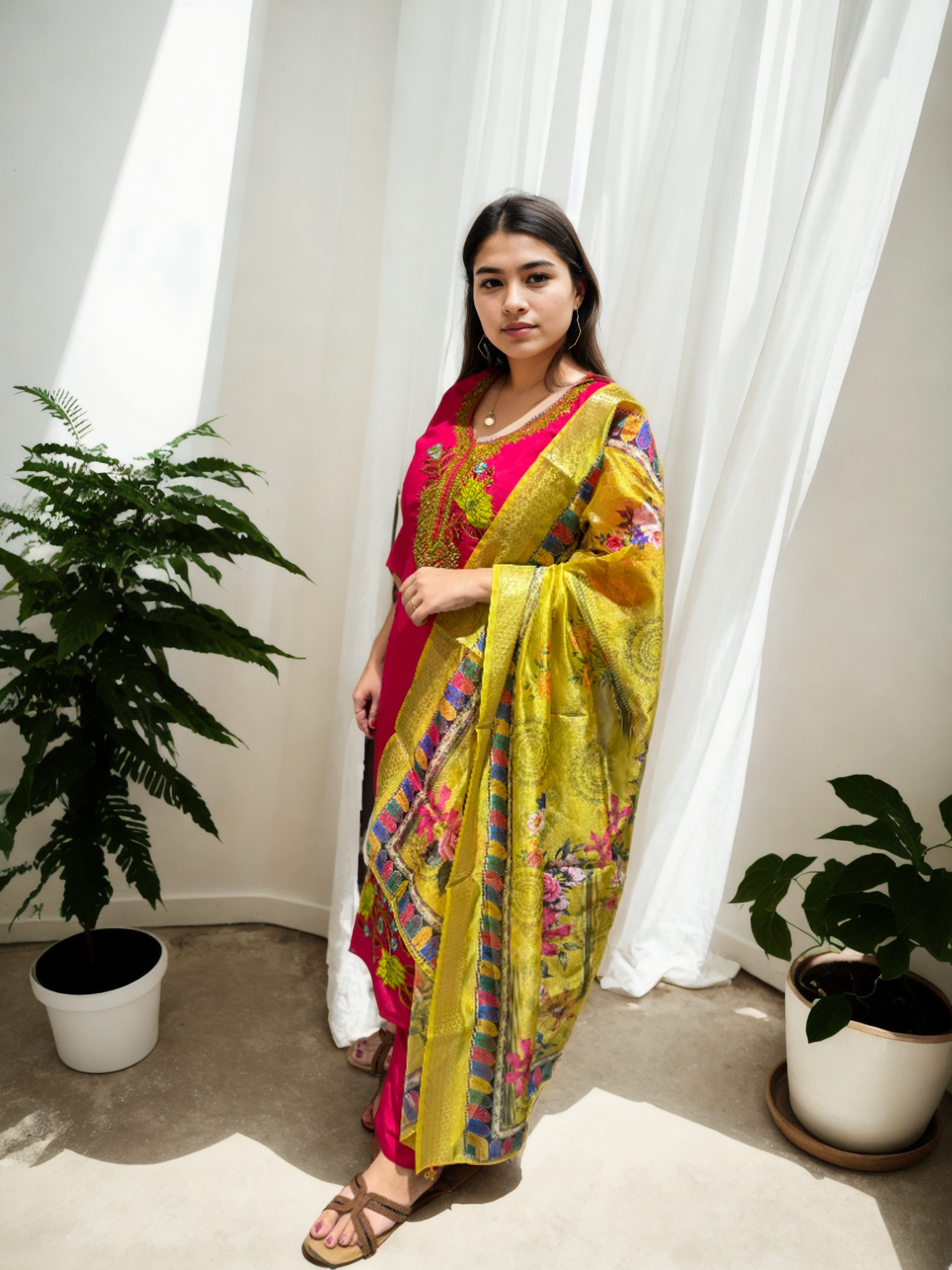 Roman Silk Patch Work Suit with Printed Organza Dupatta
