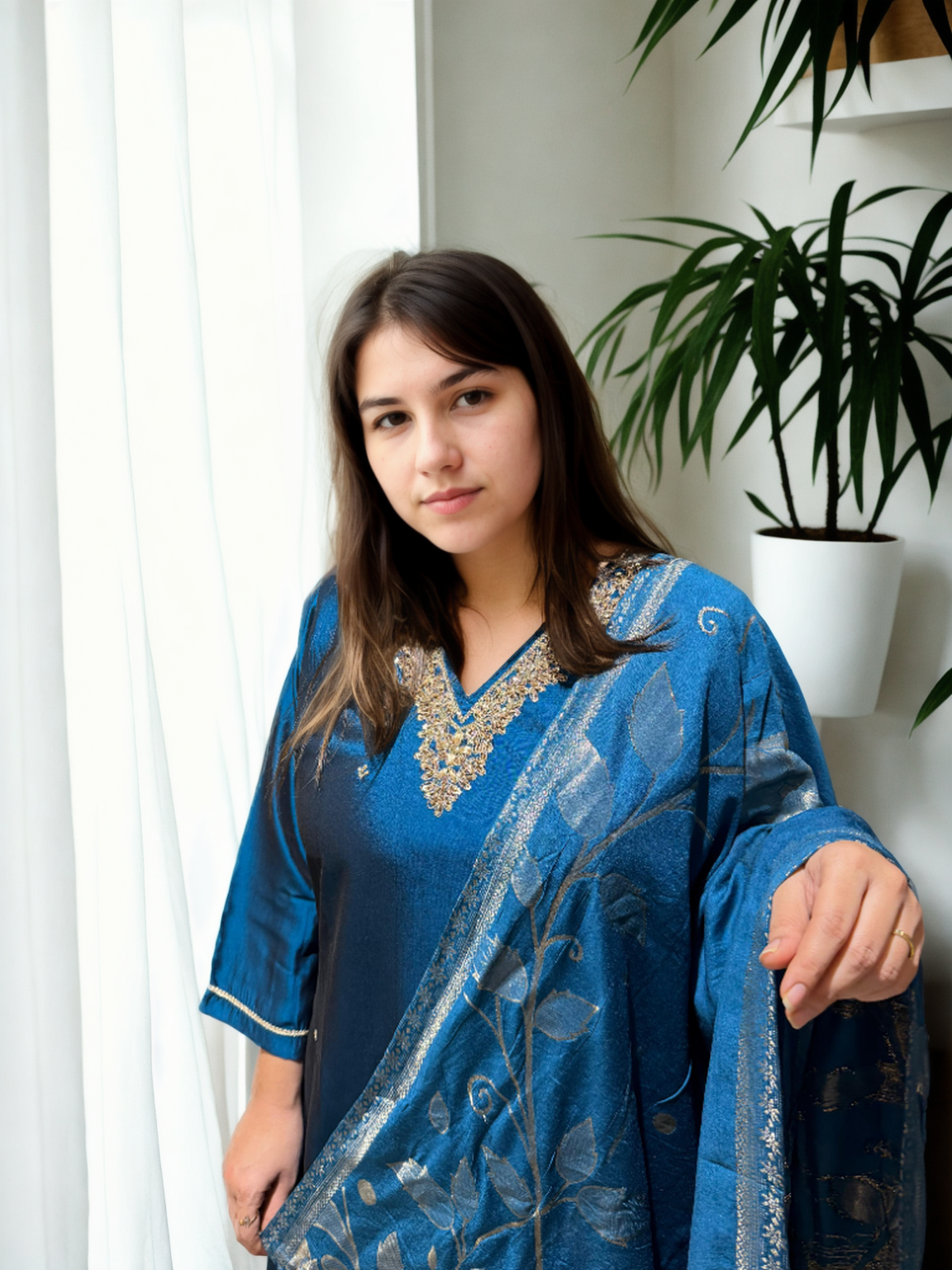 Rangila Silk Suit Set with Handwork & Muslin Dupatta (Latkan Detail) – M to XXL