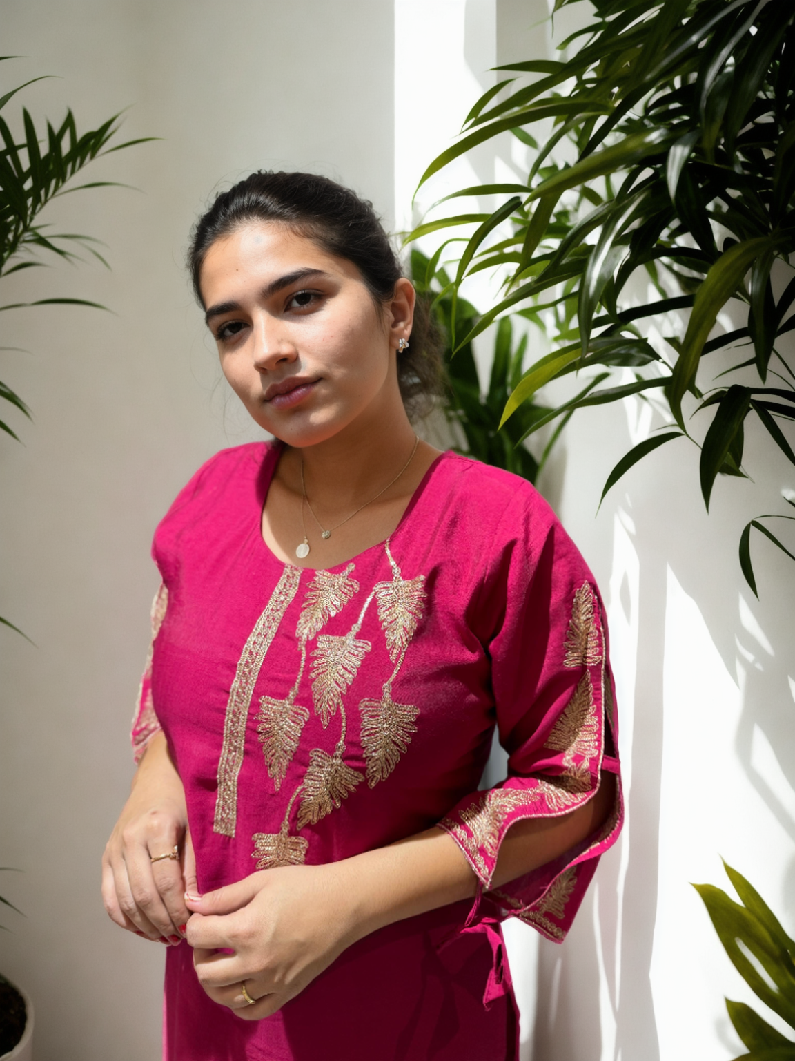 Roman Silk Kurta Set with Golden Embroidery & Organza Dupatta