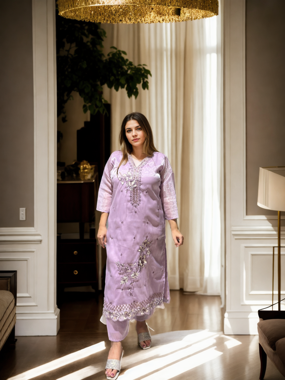 Charming Pastel Embroidered Suit Set for Festive Wear