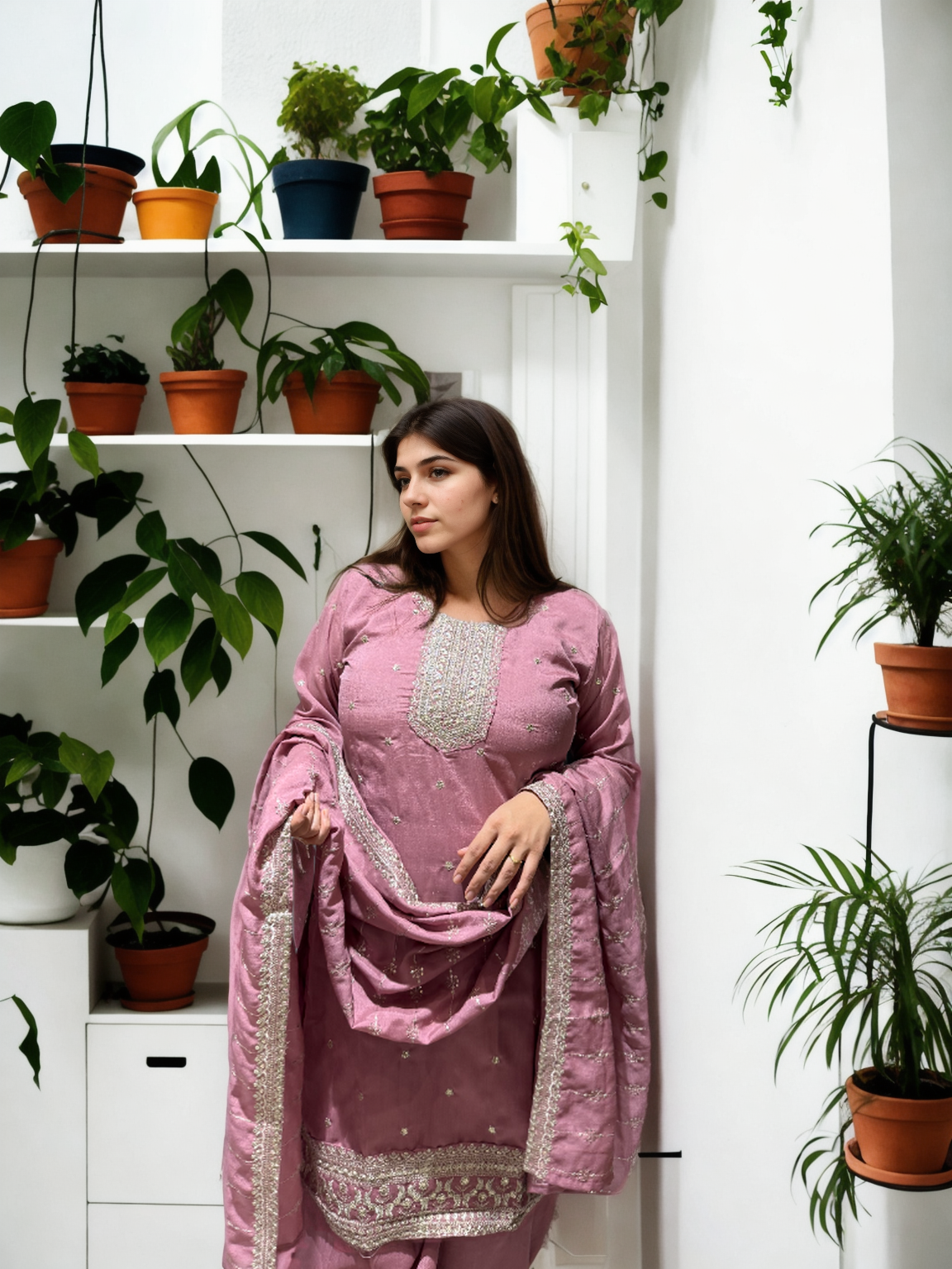Timeless Charm: Embroidered Afghani Suit Set with Shimmer Detailing
