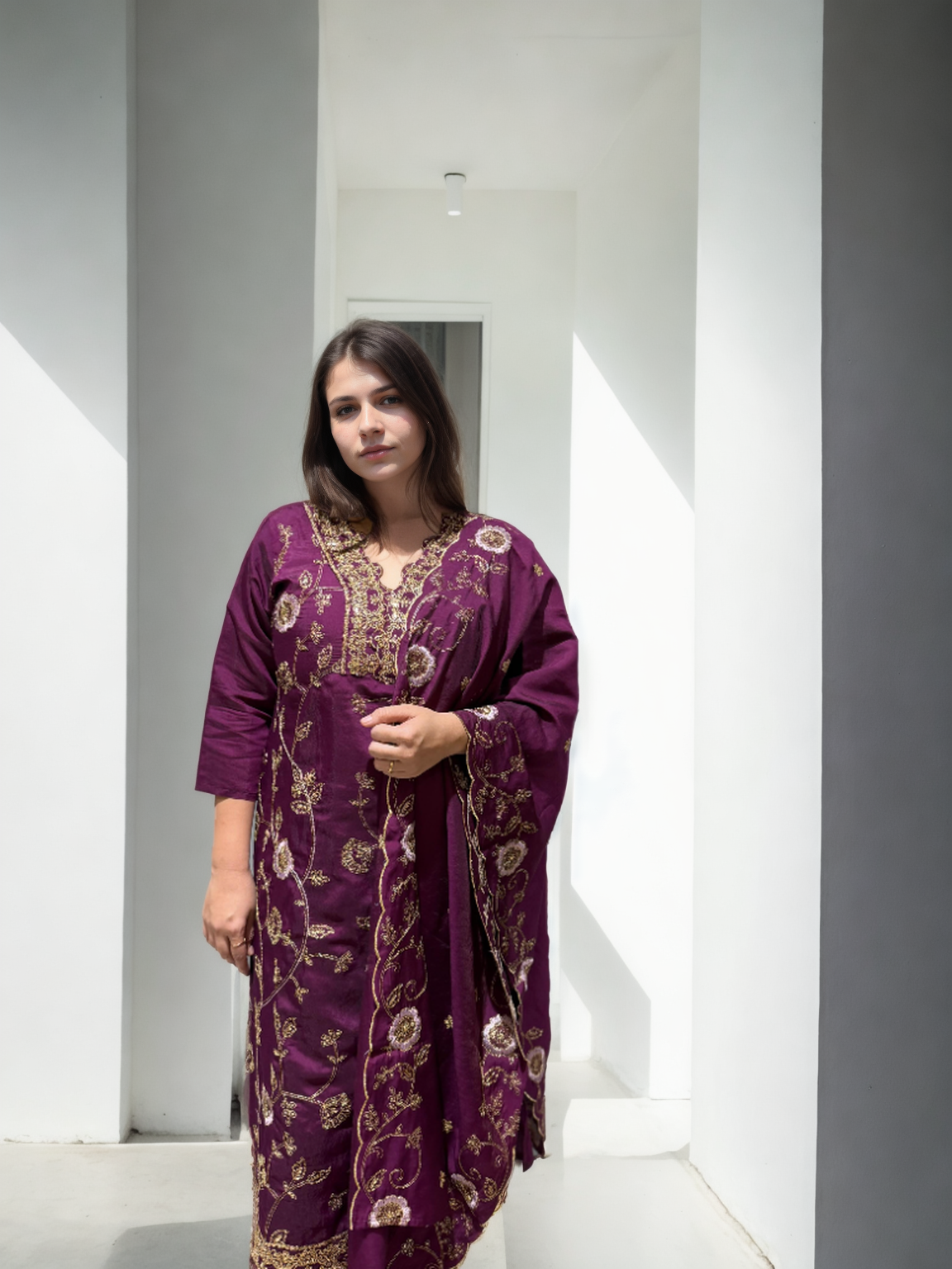 Regal Charm Straight Suit Set with Dupatta