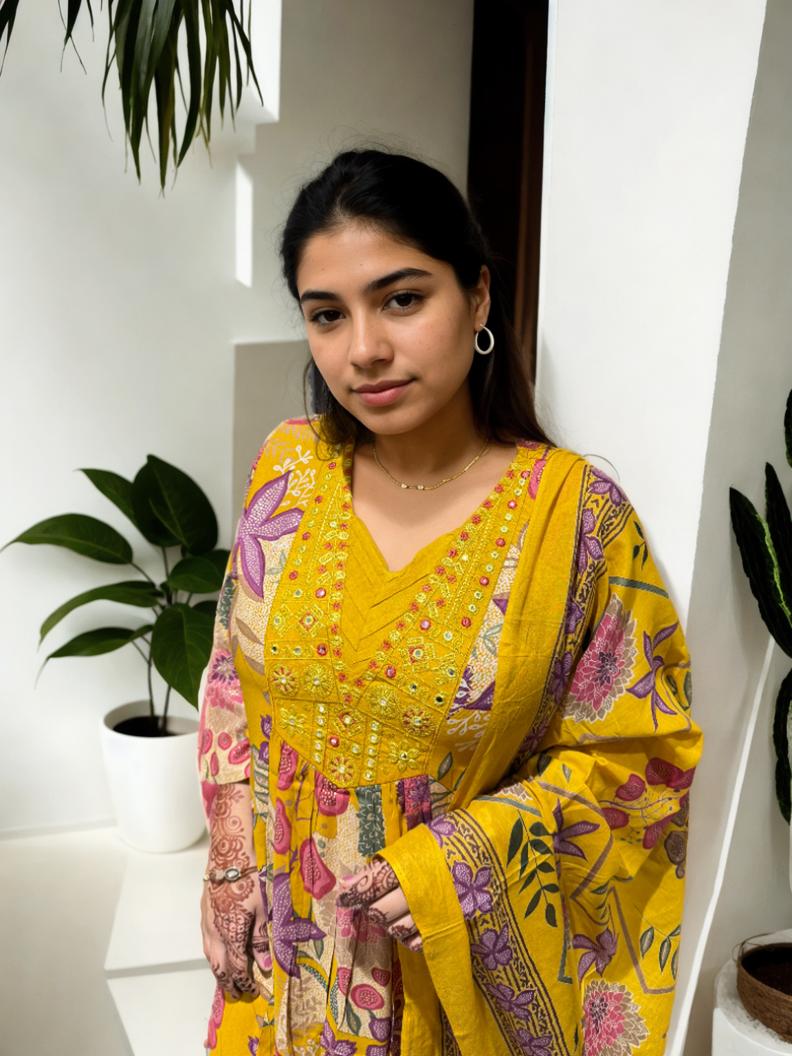 Cotton Ghera 3-Piece Suit Set with Embroidered Neck