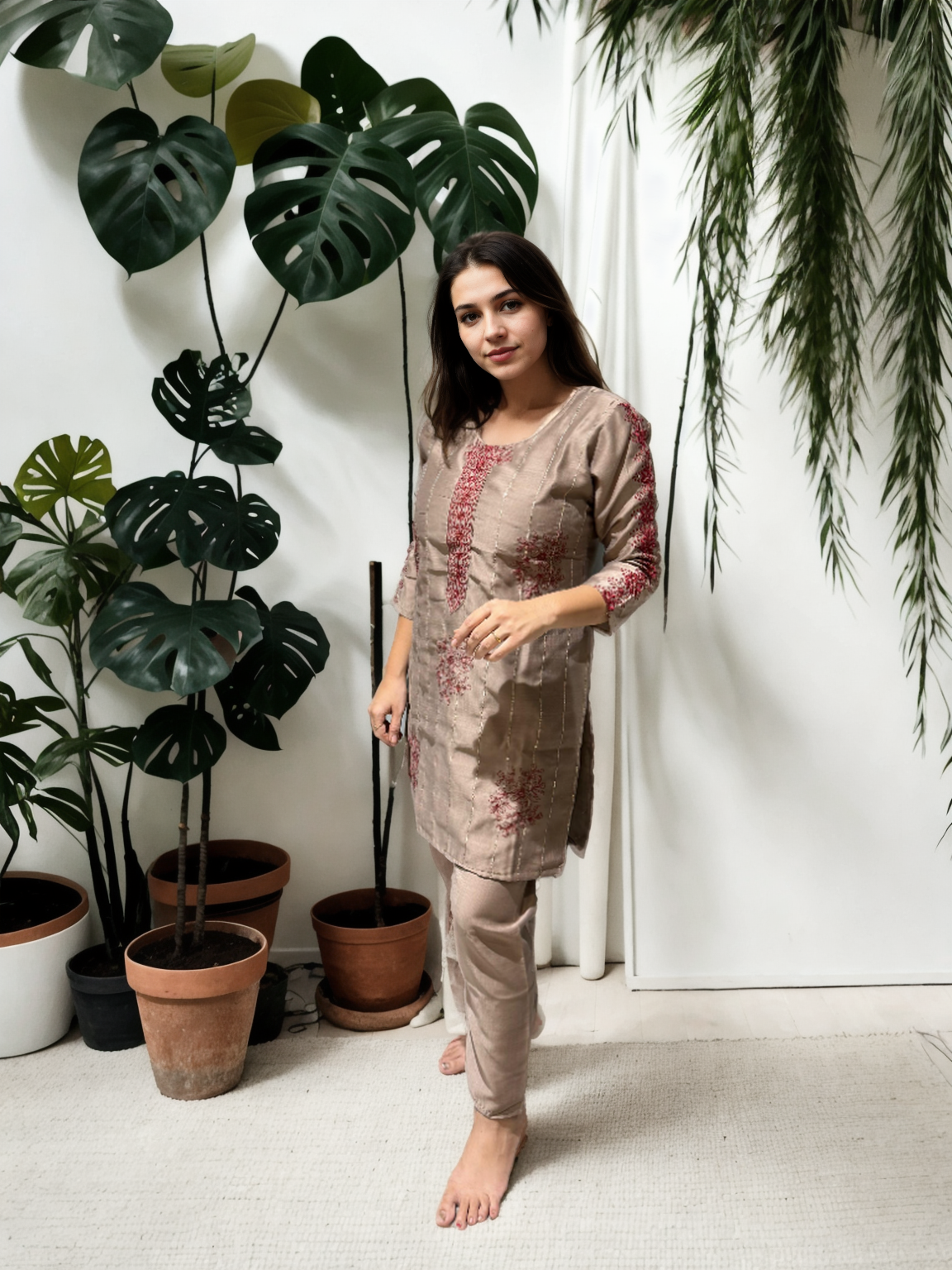 Mocha Rose Embroidered Coord Set – Berlin Silk