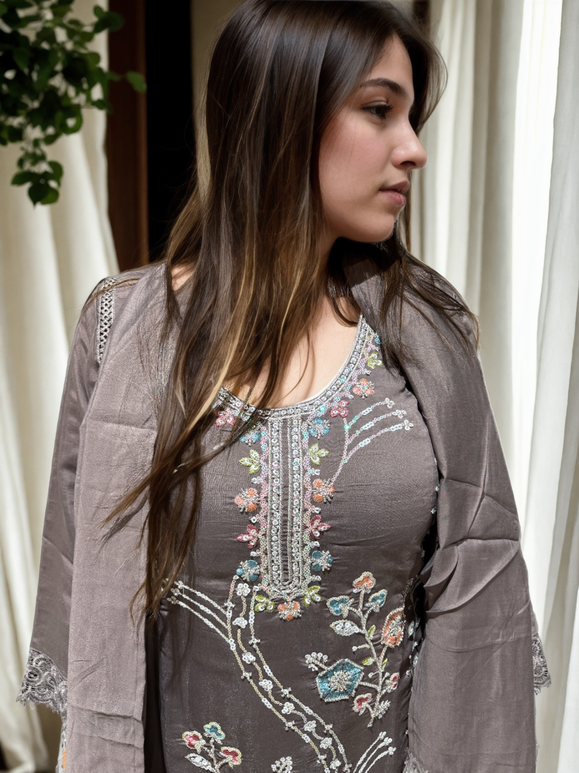 Elegant Beaded Suit Set in Roman Silk – 3 Stunning Shades