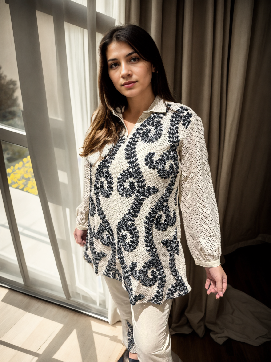 Ivory Khadi Swirl Embroidered Set | Signature Collection