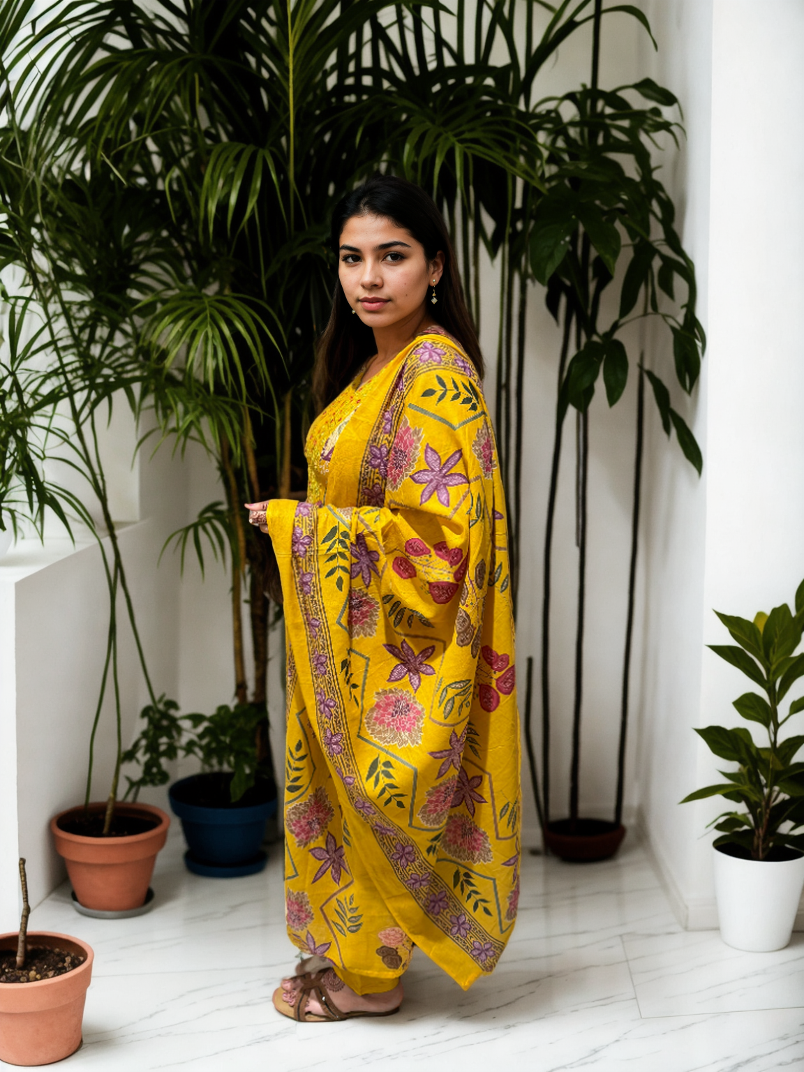 Cotton Ghera 3-Piece Suit Set with Embroidered Neck