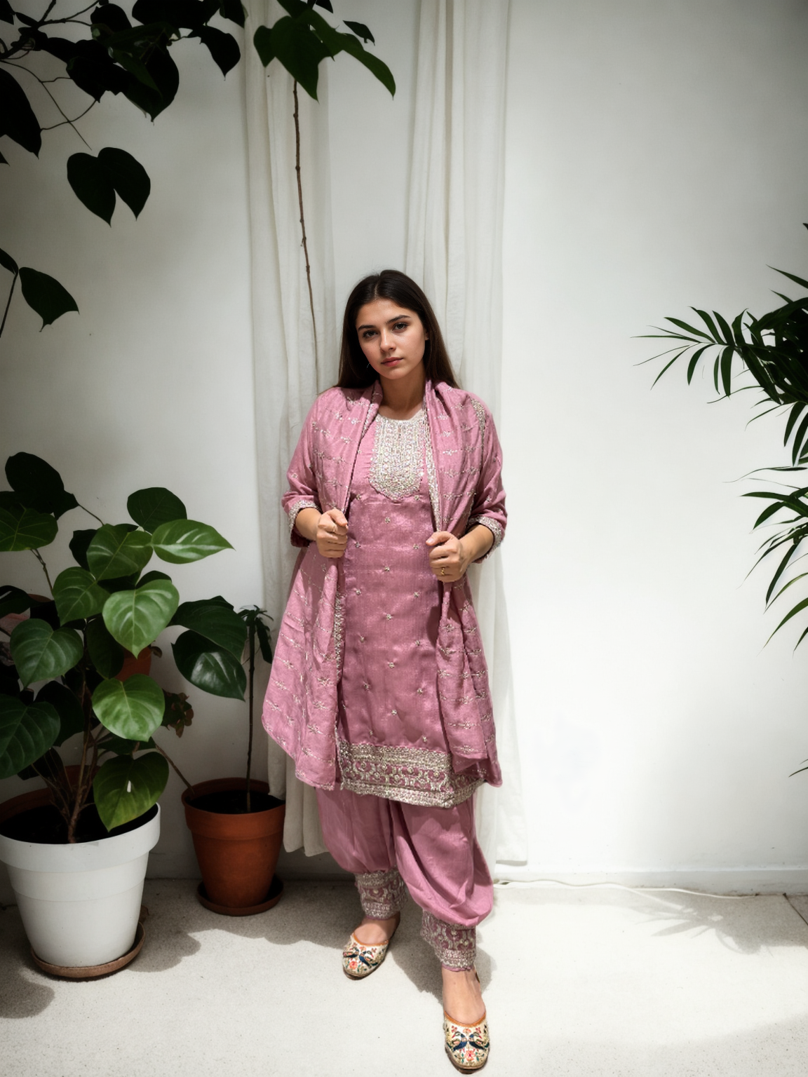 Timeless Charm: Embroidered Afghani Suit Set with Shimmer Detailing