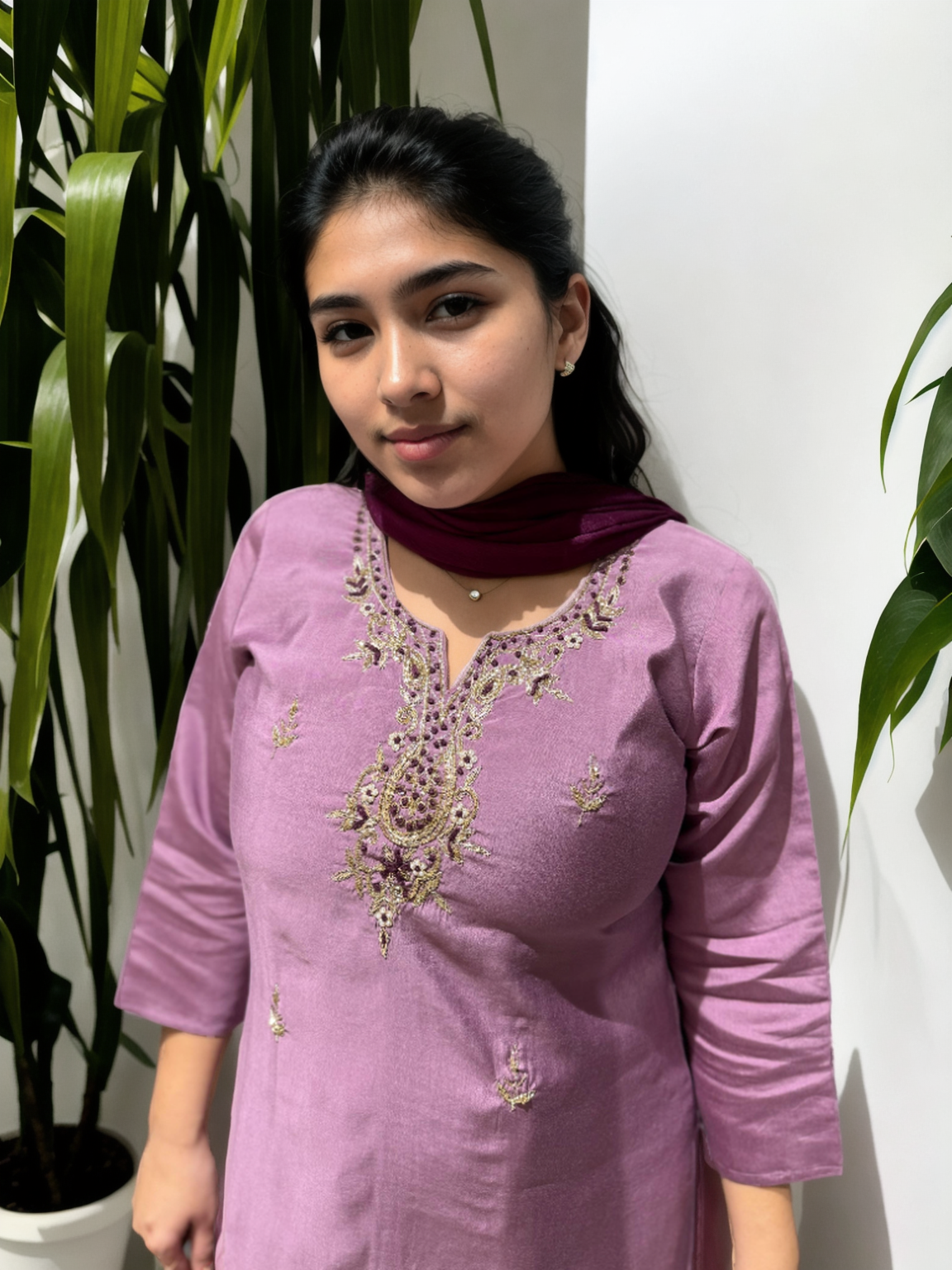 Rangila Silk Suit with Handwork Neck & Pure Naznin Dupatta