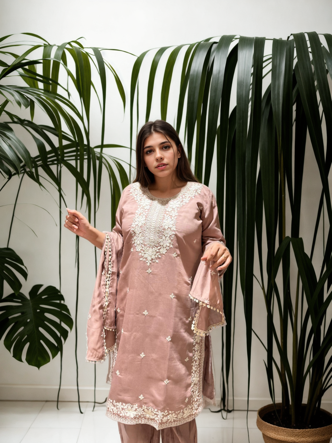 Patiala Suit Set with Hand-Embroidered Detailing & American Crepe Inner