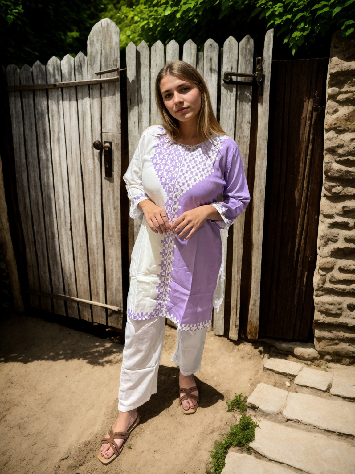 Dual-Tone Cotton Silk Kurta Set (Yellow & Lavender) – Signature Collection