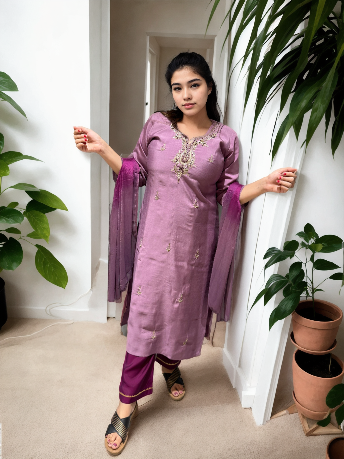 Rangila Silk Suit with Handwork Neck & Pure Naznin Dupatta