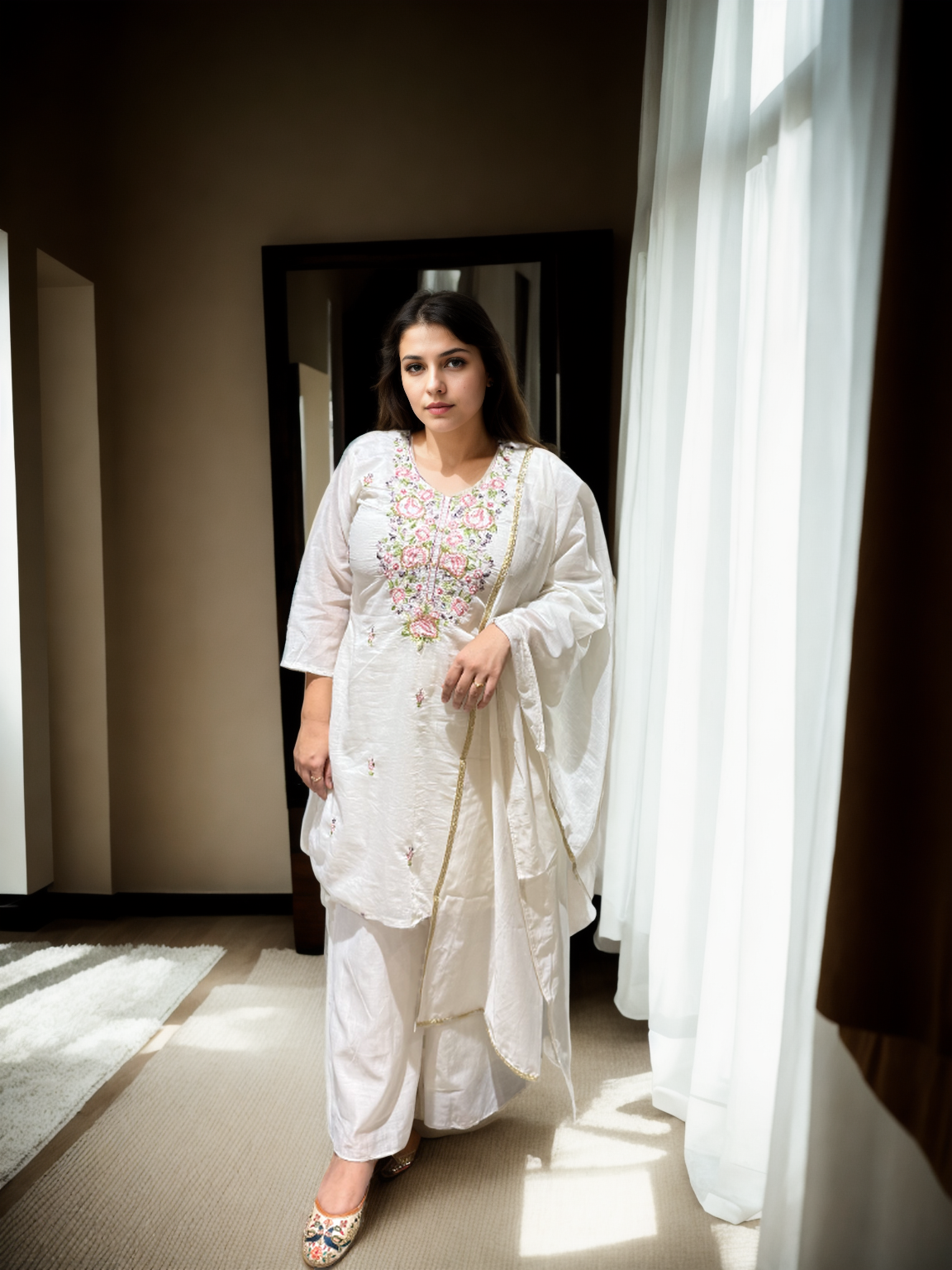 Bloom: Hand-Embroidered Mul Chanderi Suit Set