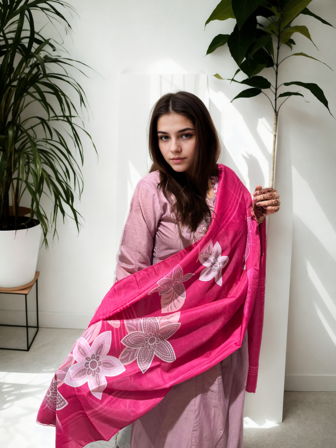 Muk Chanderi 3-Piece Suit Set with Embroidered Neck & Side Pocket