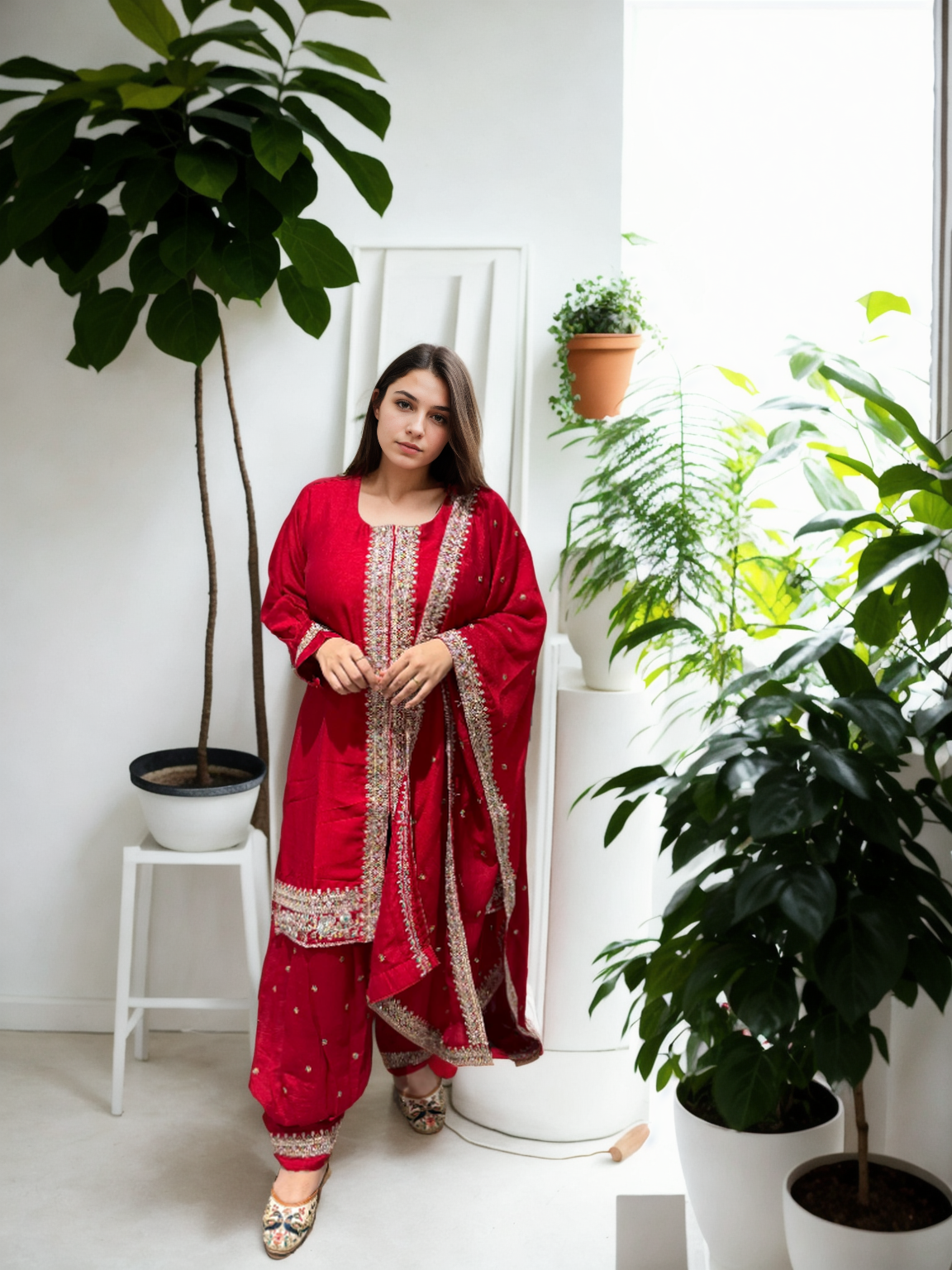 Royal Charm Patiala Suit – Red & White Edition