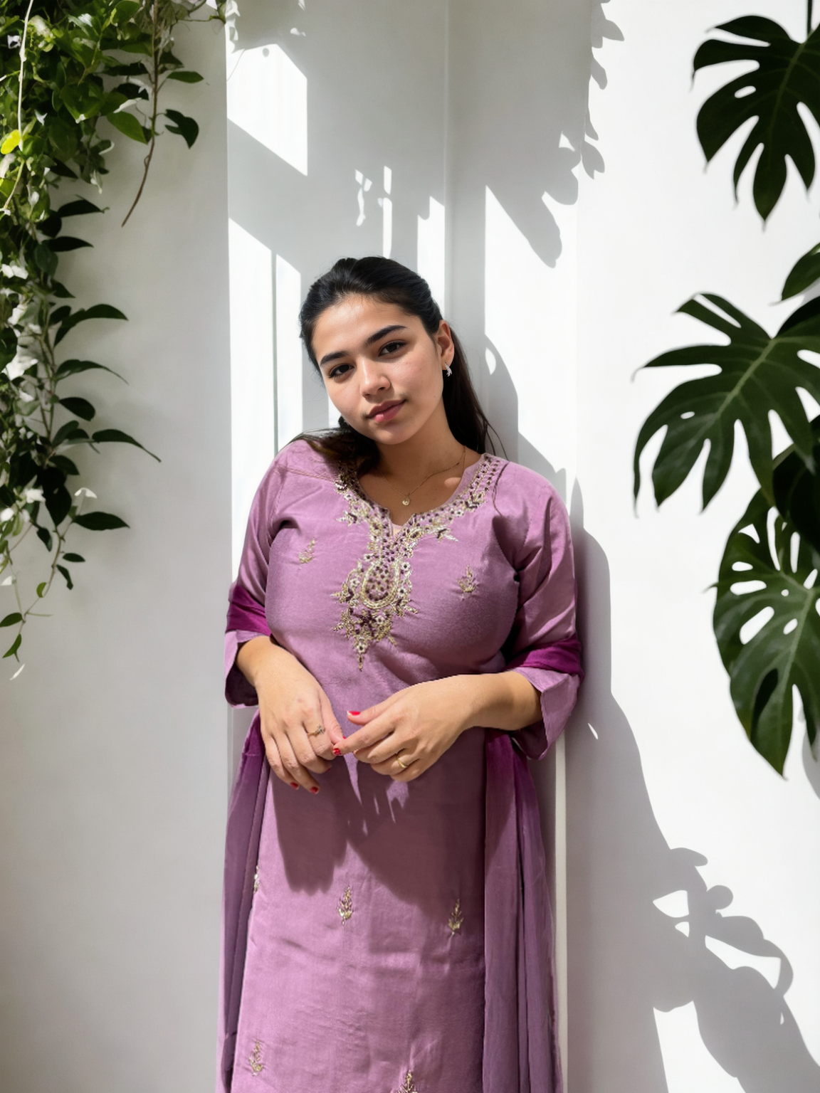 Rangila Silk Suit with Handwork Neck & Pure Naznin Dupatta